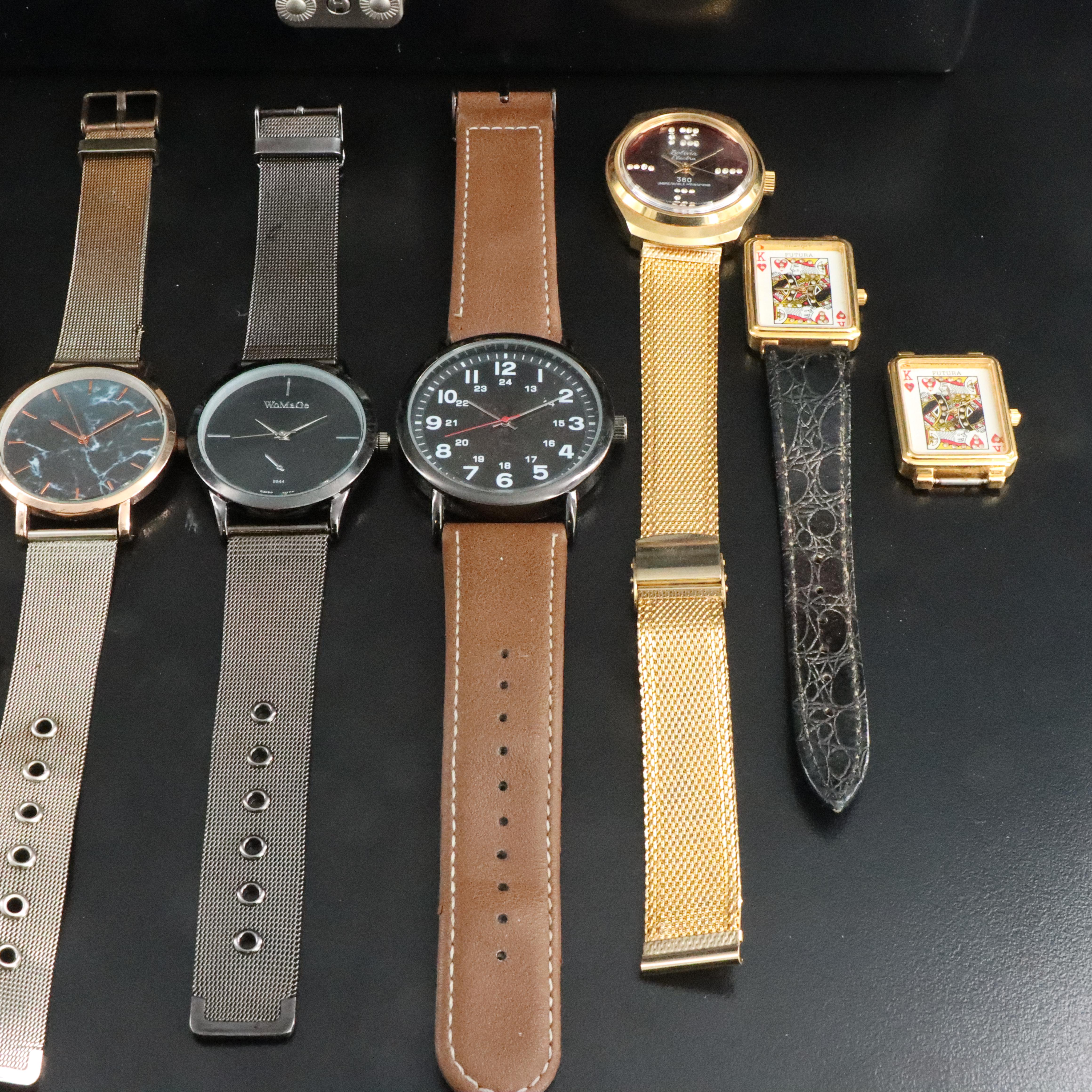 Collection of Wristwatches with Case Featuring Bulova and Tokyo Bay