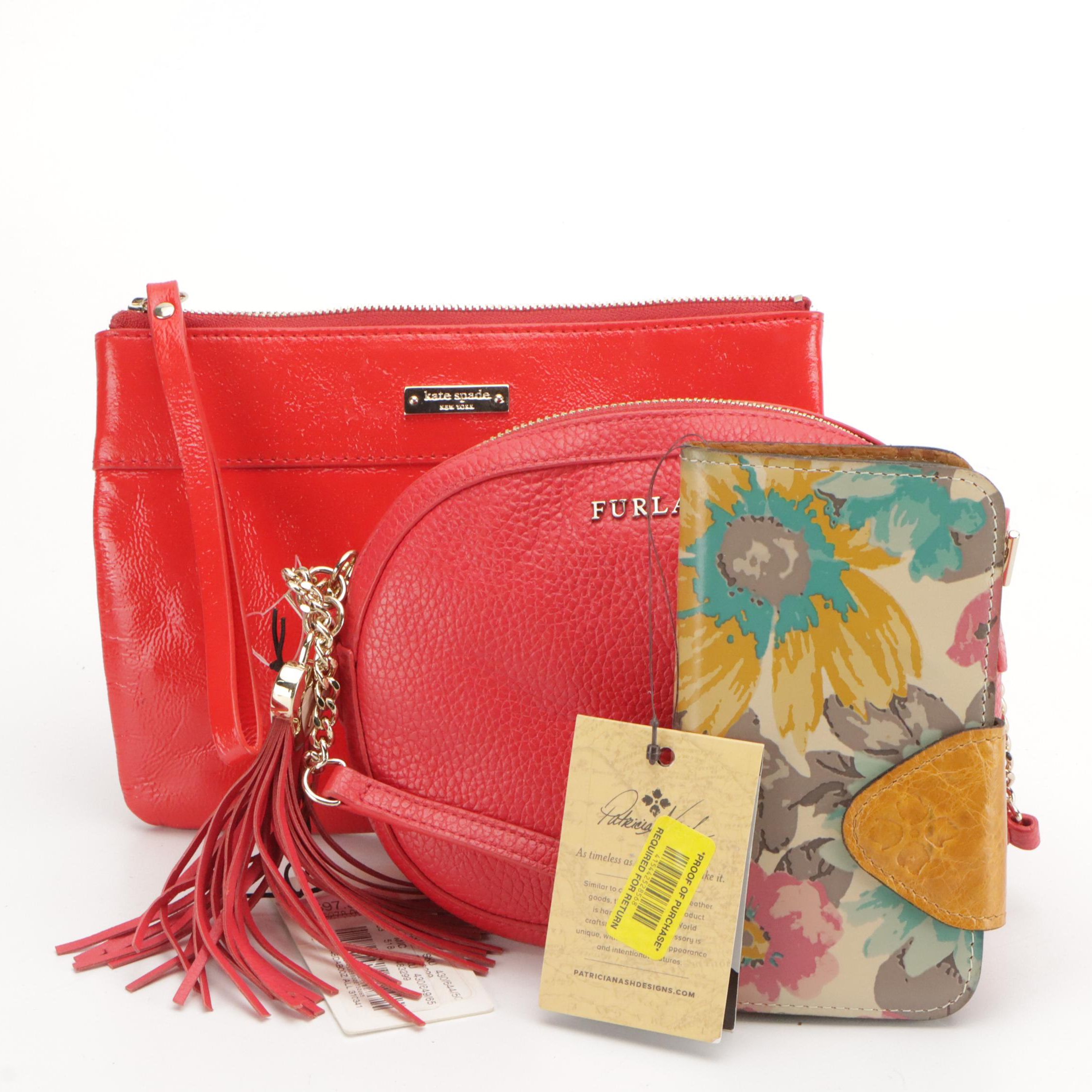Furla Red Grained Leather Crossbody, Kate Spade Mikala Clutch and More with Tags