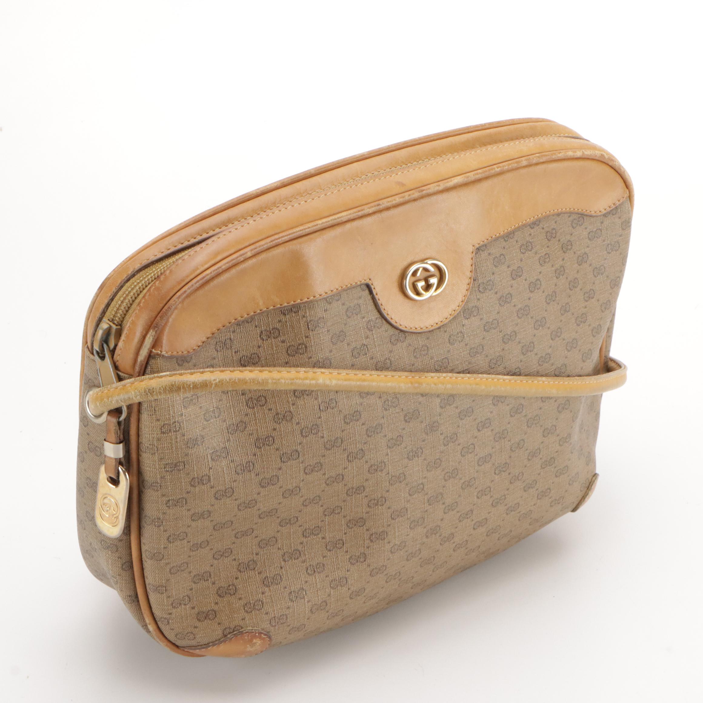 Gucci Zippered Crossbody Bag in Micro GG Supreme Canvas and Leather Trim