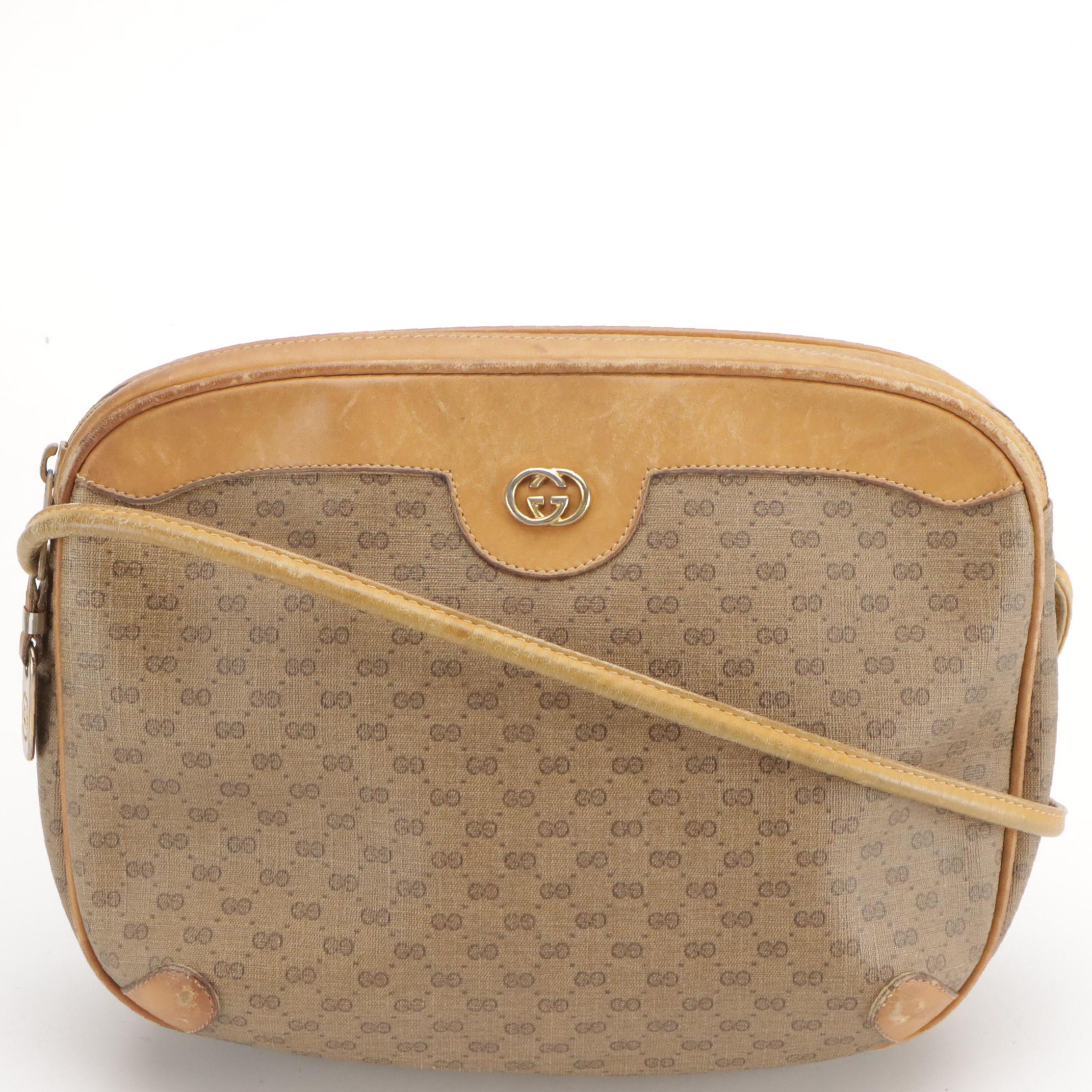 Gucci Zippered Crossbody Bag in Micro GG Supreme Canvas and Leather Trim