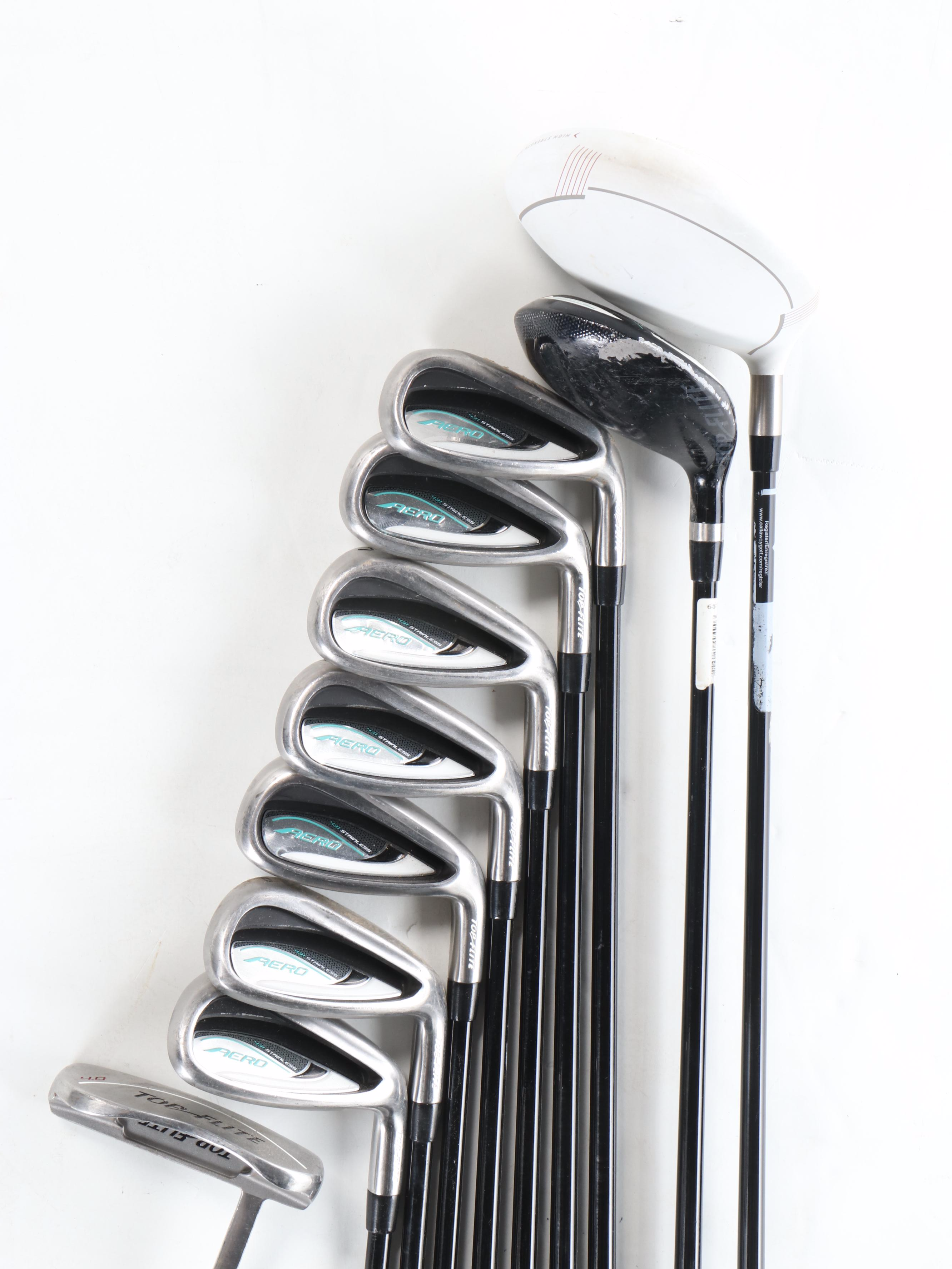 Callaway Razr X Driver, Top Flite 431 Stainless Aero Irons with Golf Bag & Cart