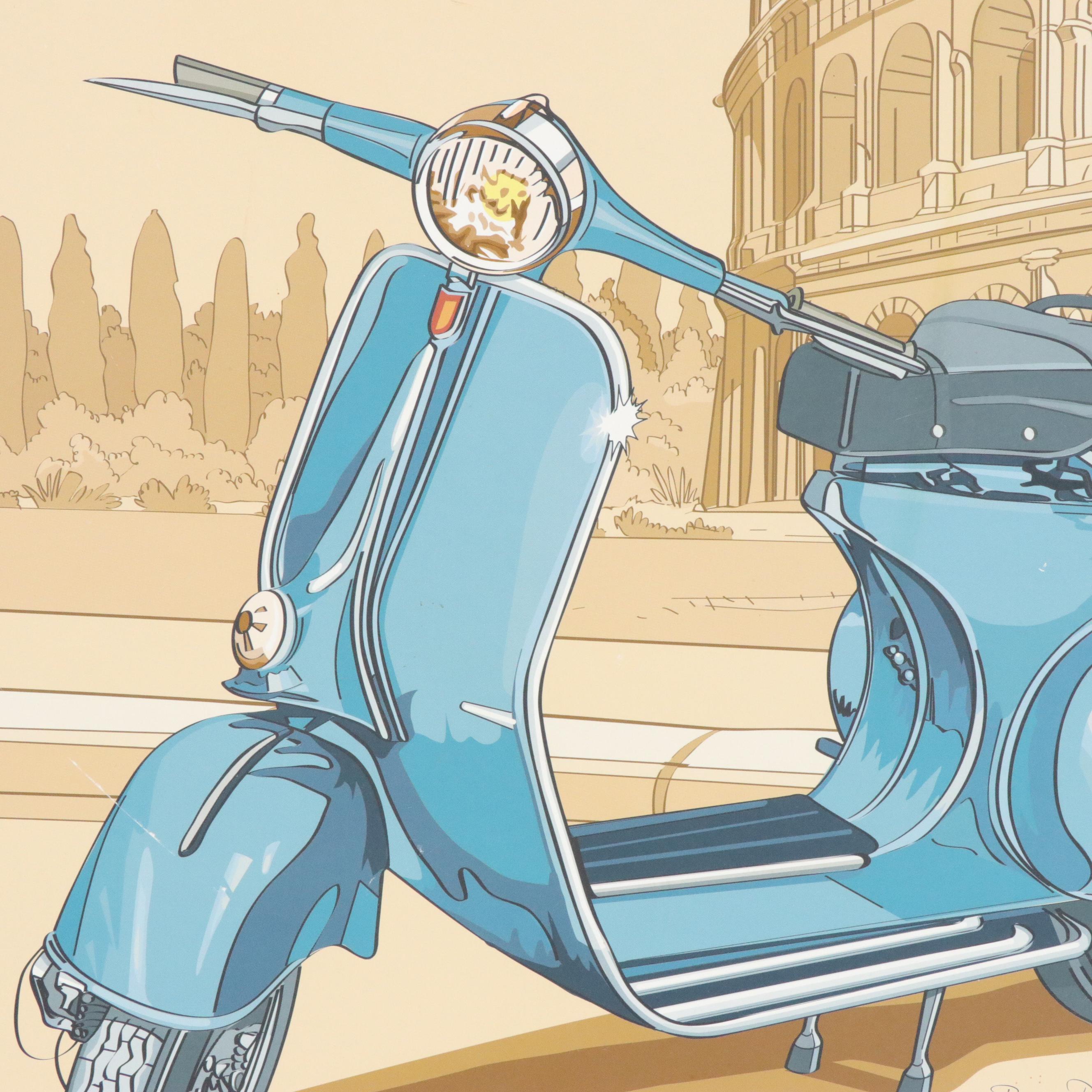 Rome Offset Lithograph Advertisement Poster After Bruno Pozzo Featuring Piaggio