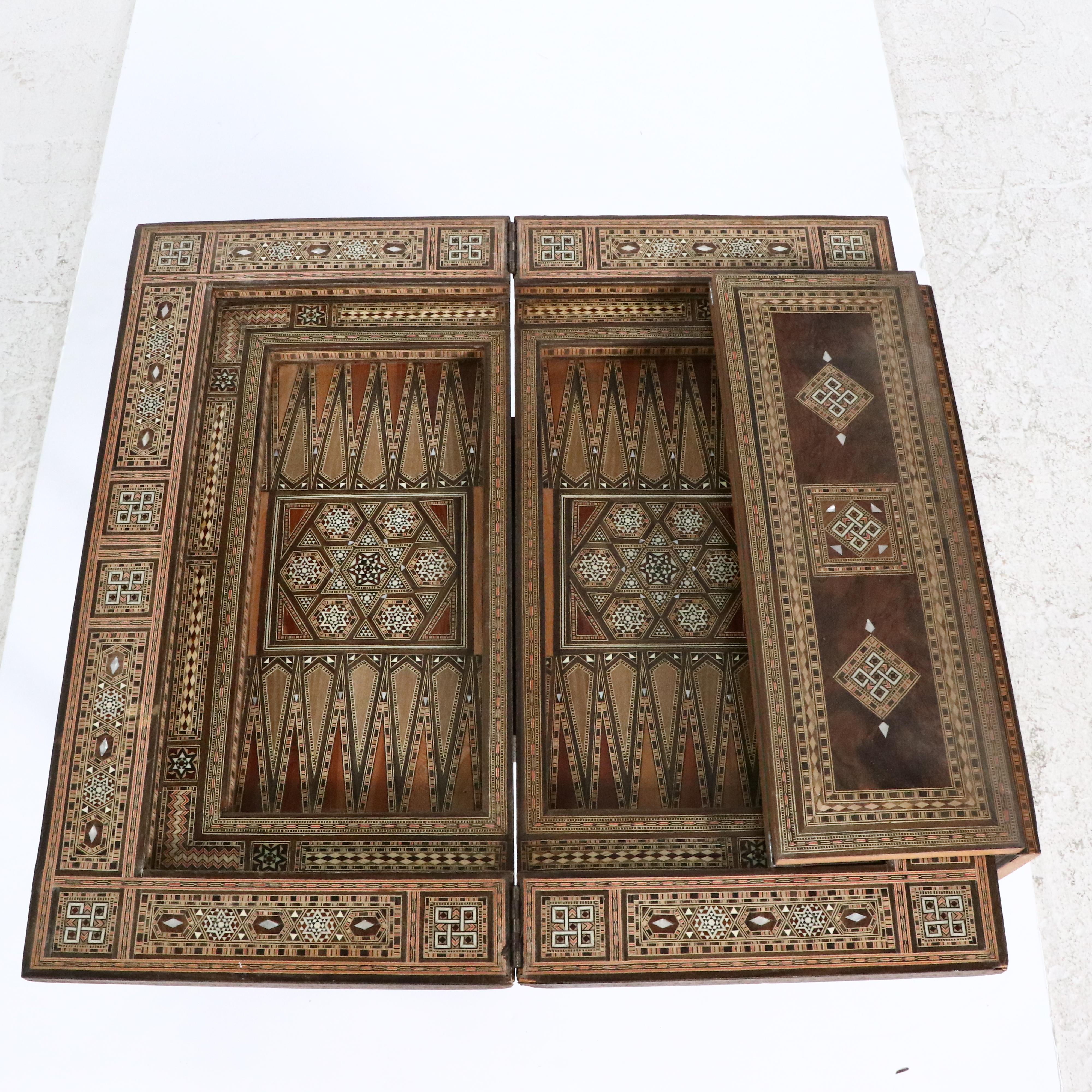Moorish Style Marquetry and Mother-of-Pearl Inlaid Games Table, 20th Century