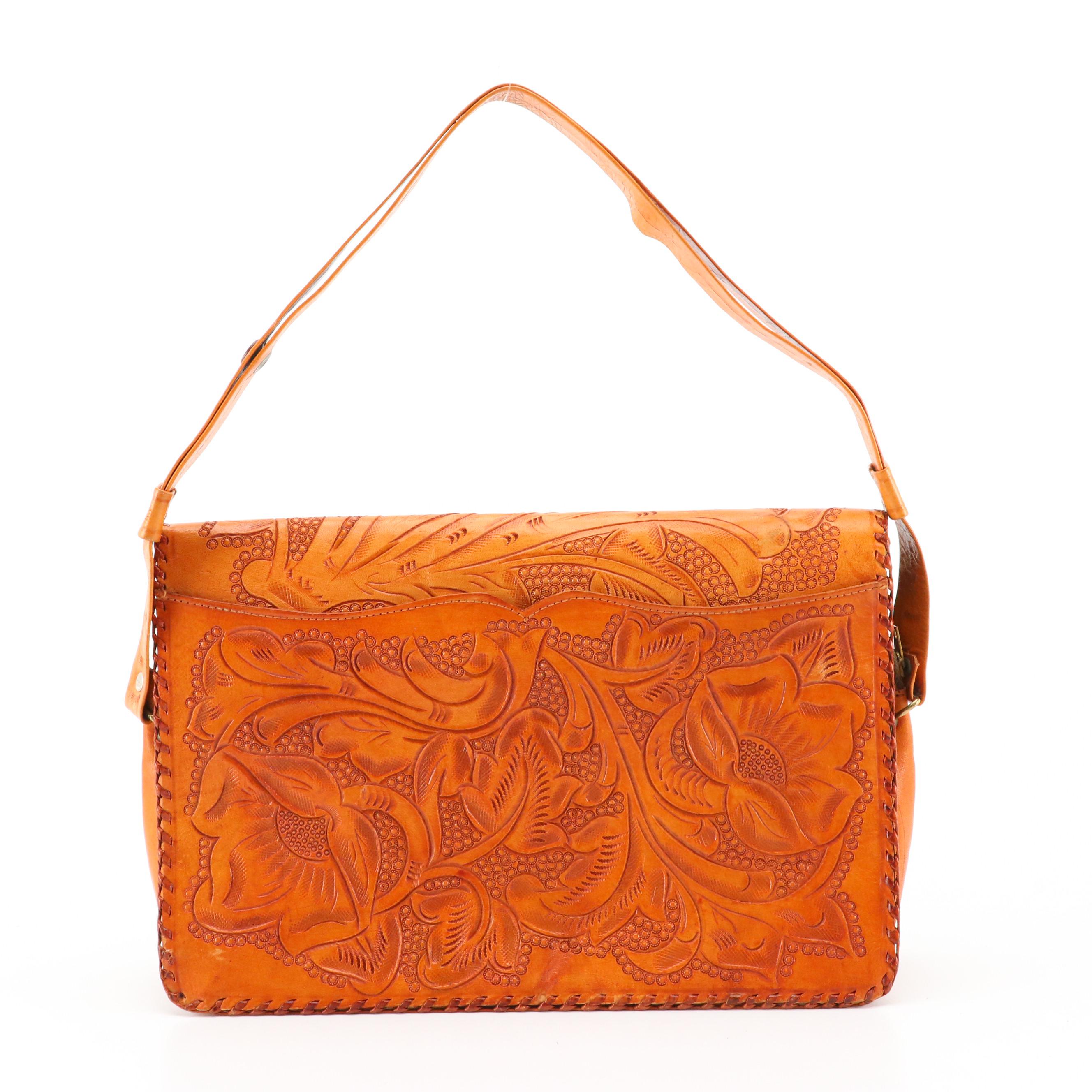 Vintage Tooled Leather Shoulder Bag, Coin Pouches and Wallets