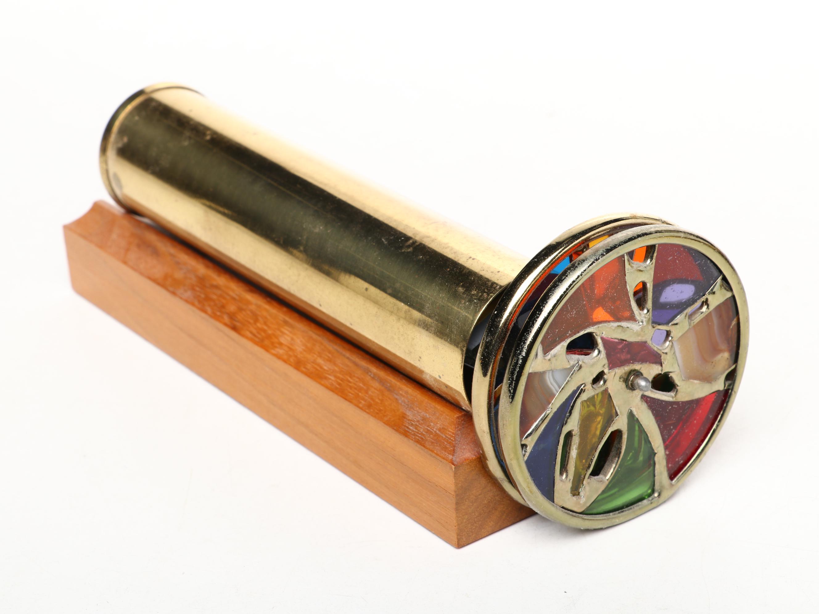 Van Cort and Other Brass Kaleidoscopes with Wooden Display Stands