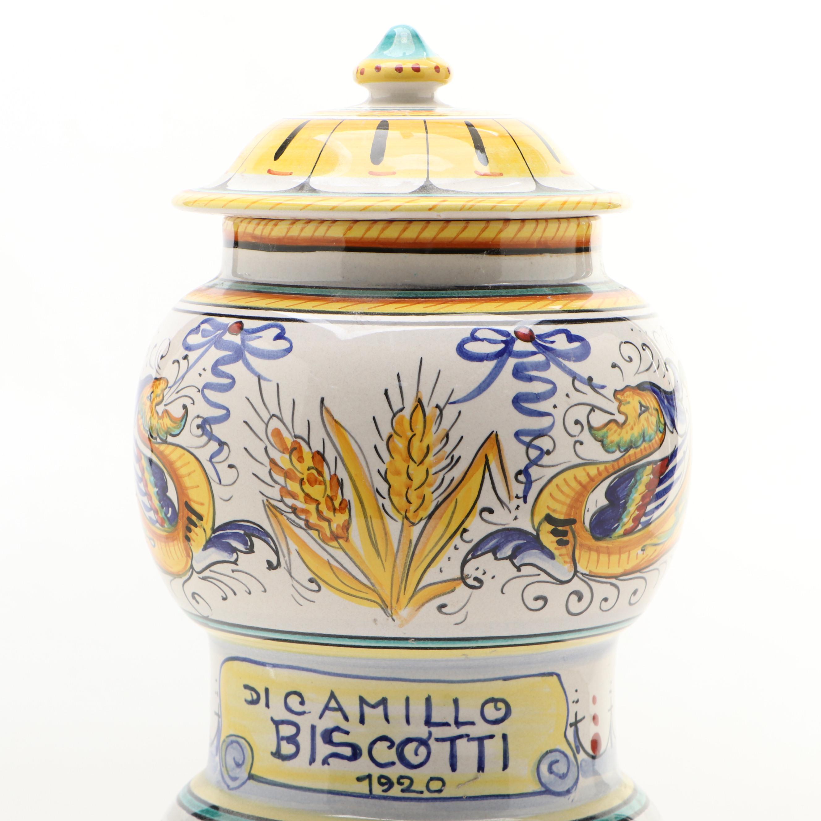 Deruta Italian Hand-Painted Ceramic DiCamillo Biscotti Jar