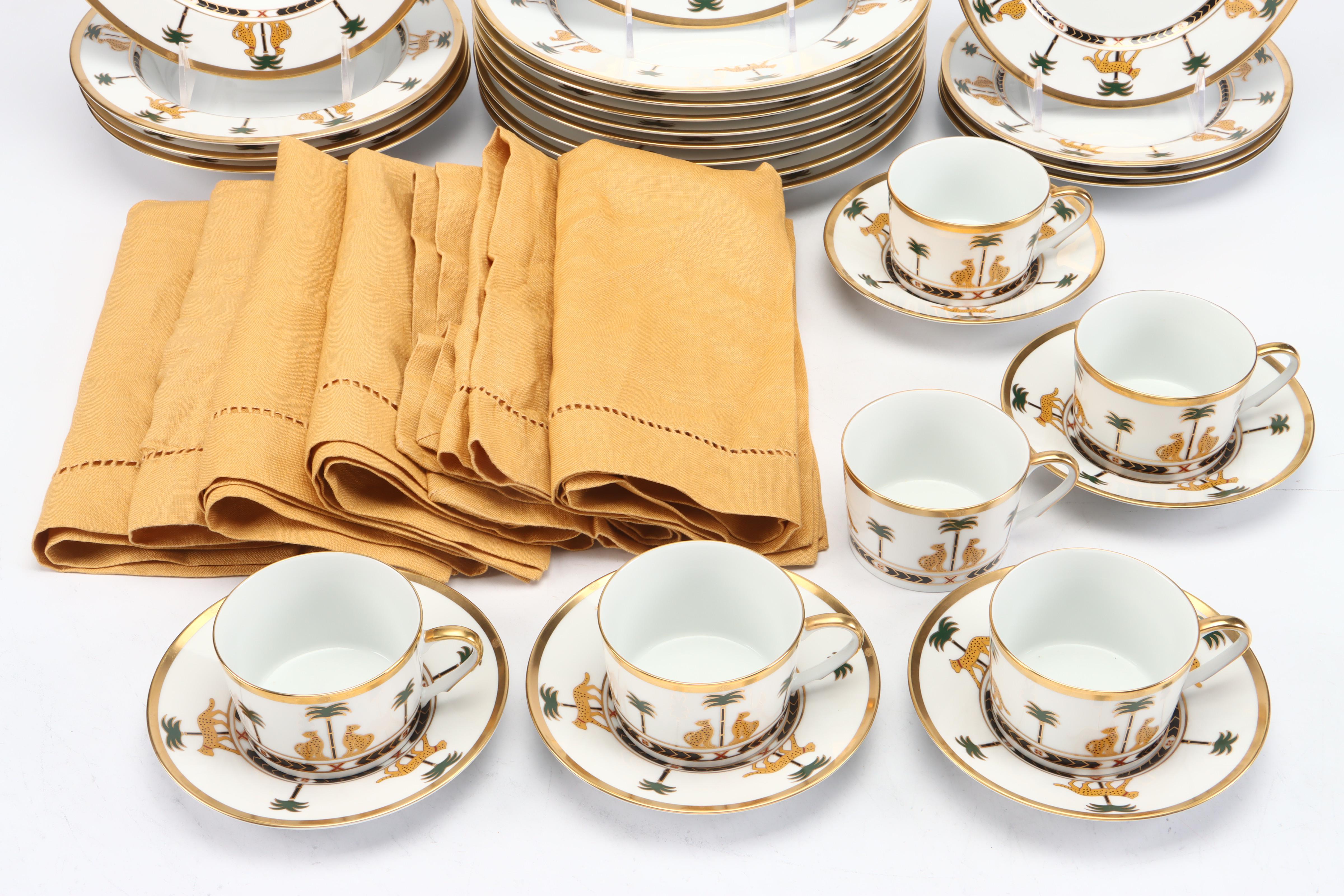 Christian Dior Porcelain "Casablanca" Dinnerware with Pottery Barn Linen Napkins