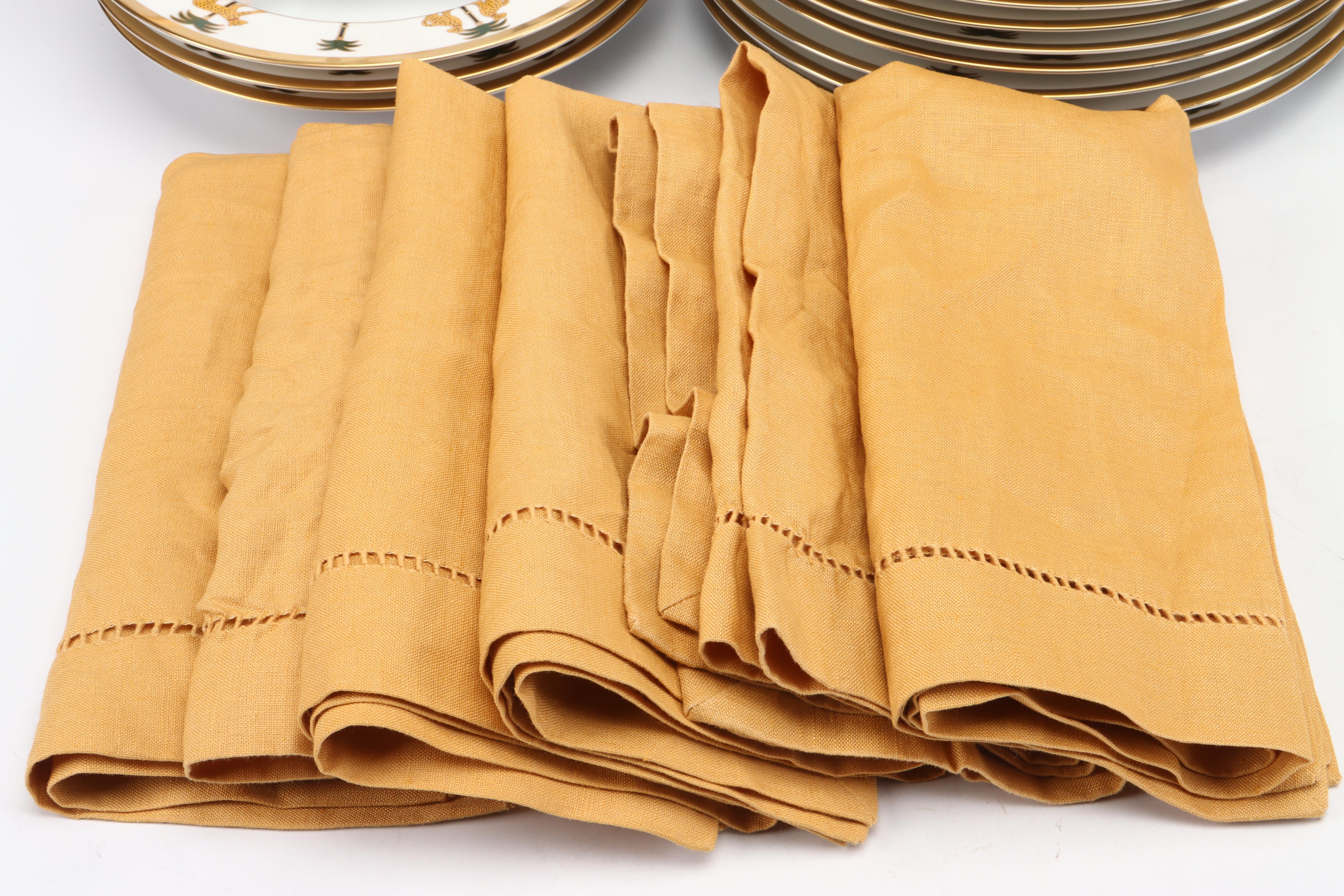 Christian Dior Porcelain "Casablanca" Dinnerware with Pottery Barn Linen Napkins