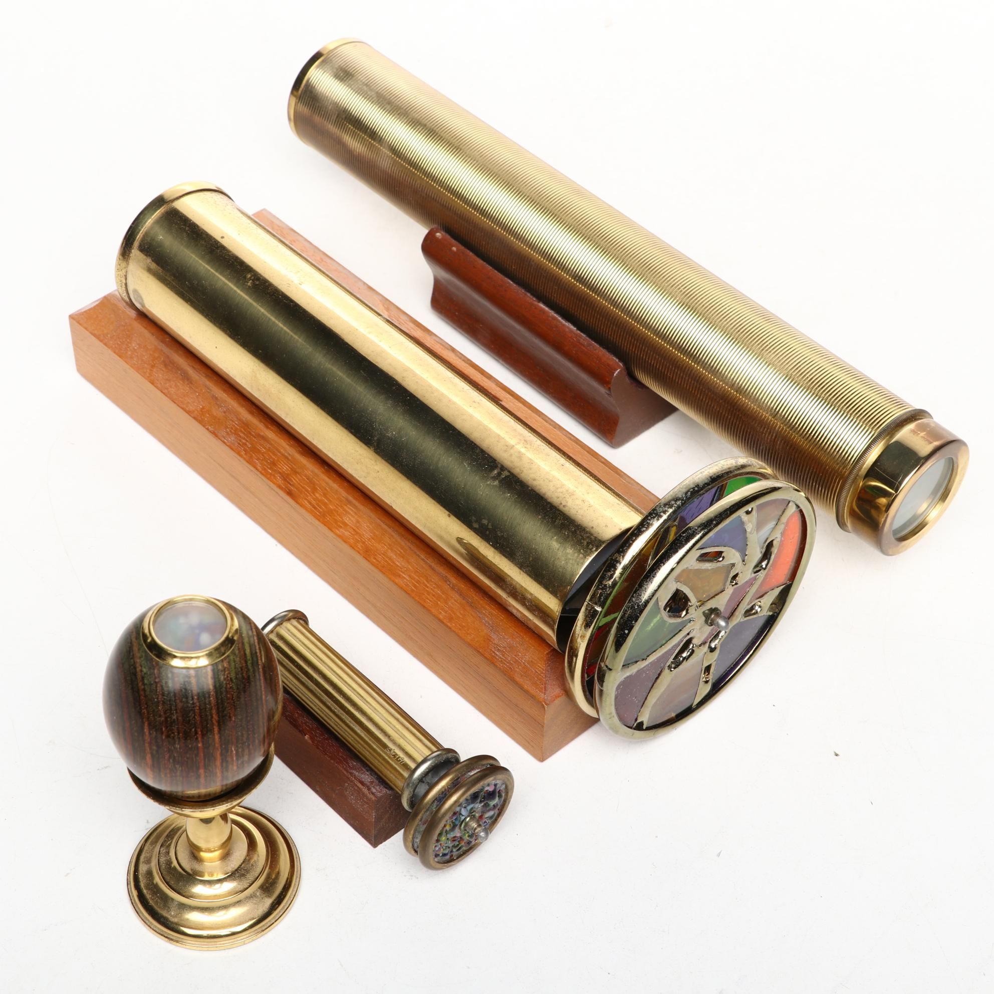 Van Cort and Other Brass Kaleidoscopes with Wooden Display Stands