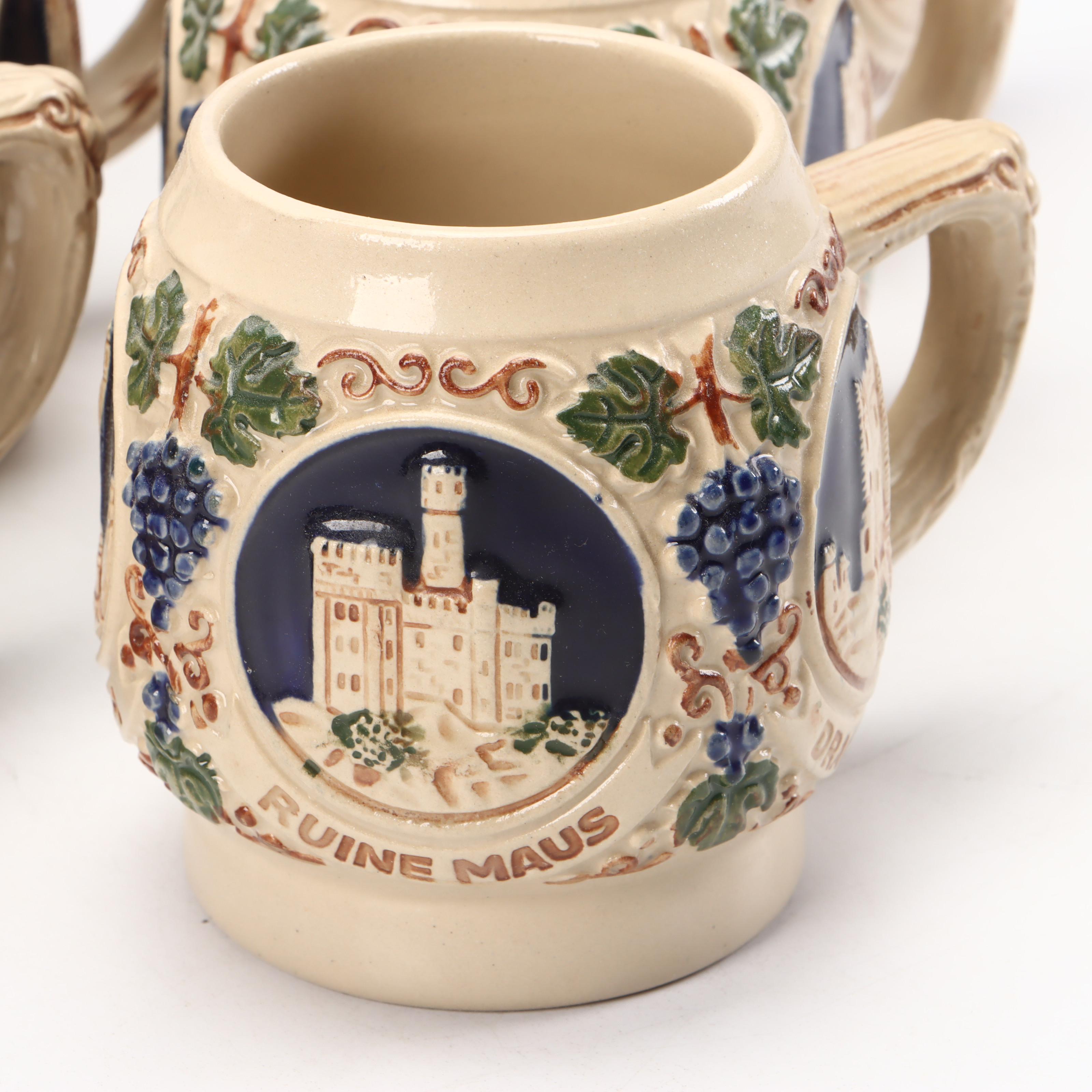Gerzit Hand-Painted Stoneware Castles on the Rhine Punch Set, Late 20th Century