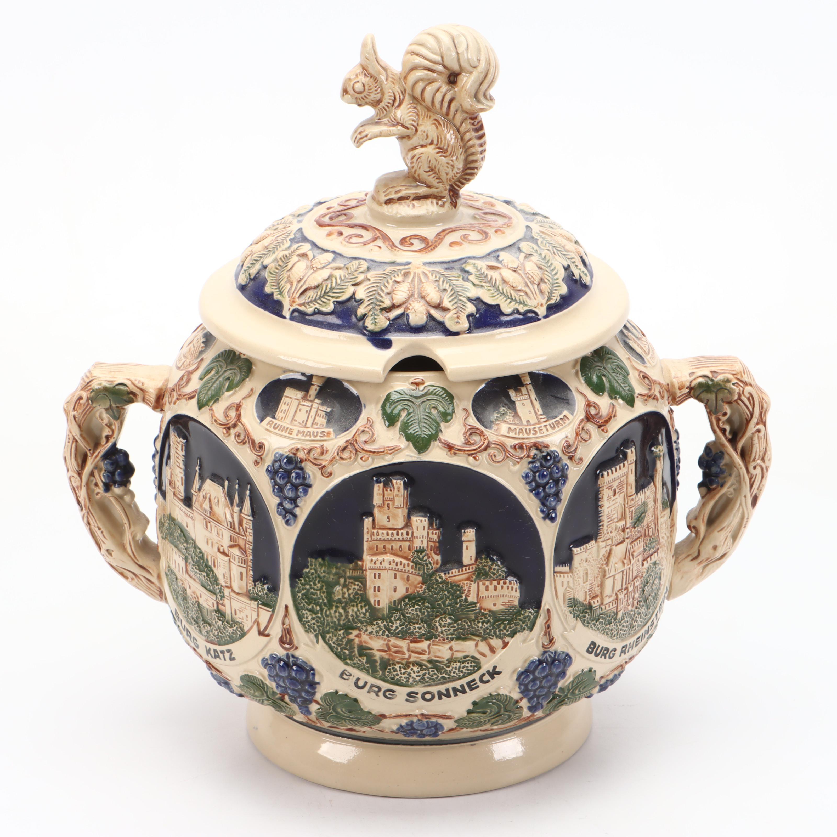 Gerzit Hand-Painted Stoneware Castles on the Rhine Punch Set, Late 20th Century