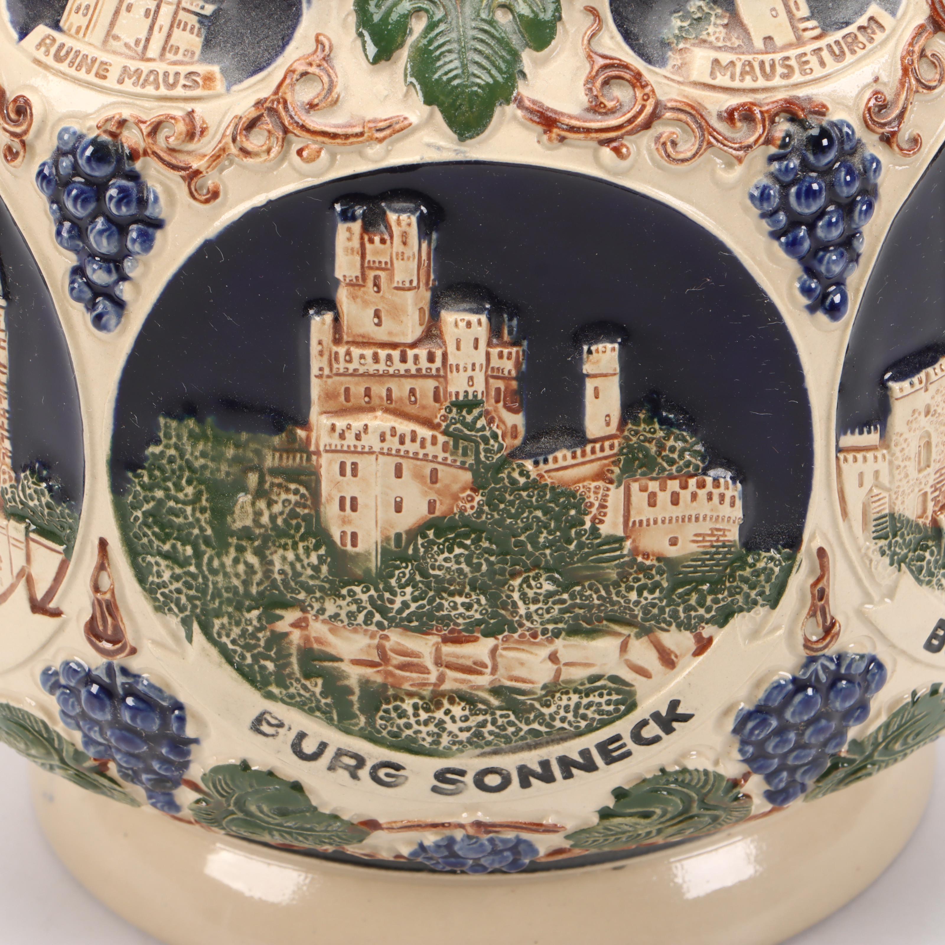 Gerzit Hand-Painted Stoneware Castles on the Rhine Punch Set, Late 20th Century