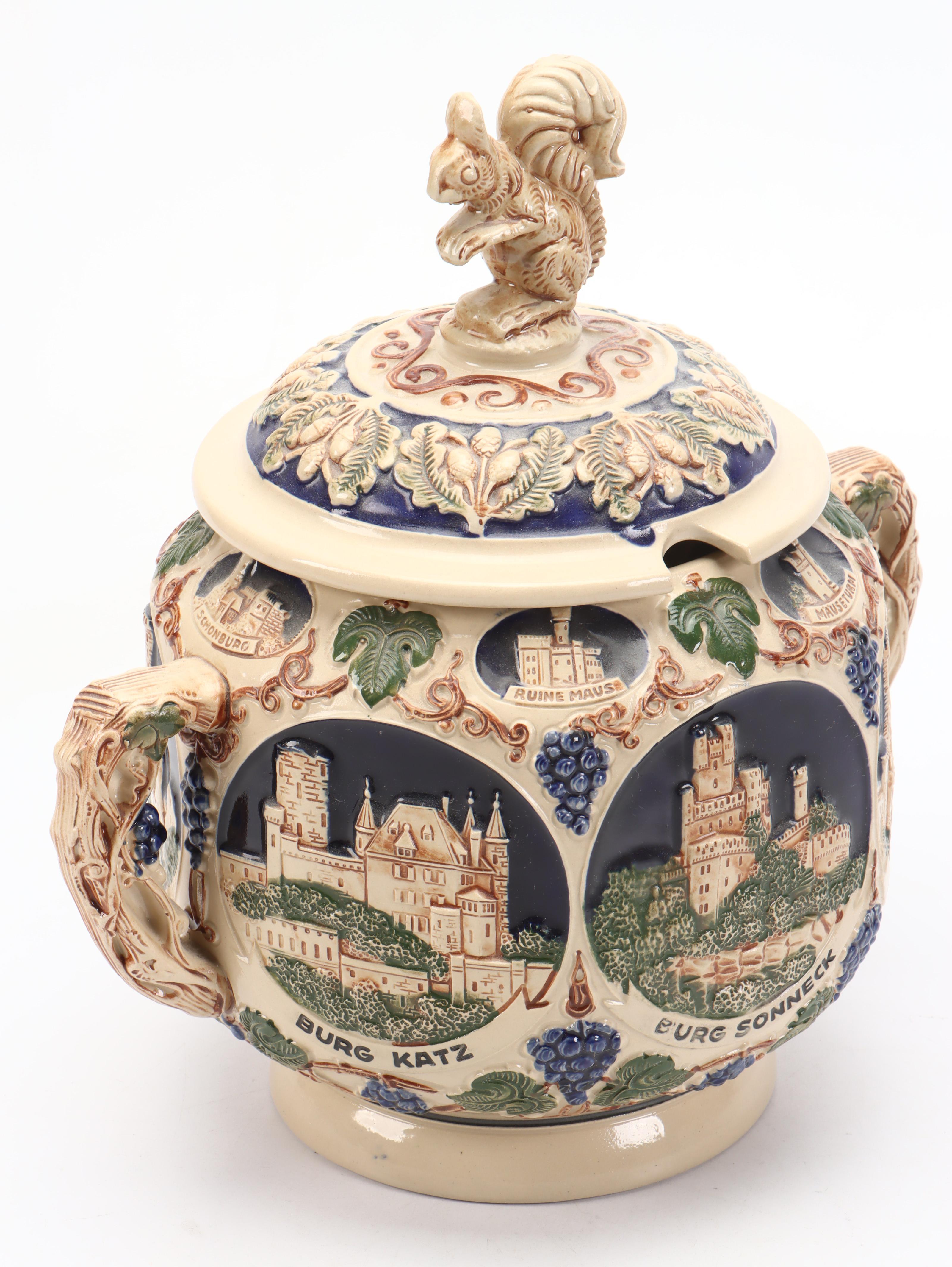 Gerzit Hand-Painted Stoneware Castles on the Rhine Punch Set, Late 20th Century