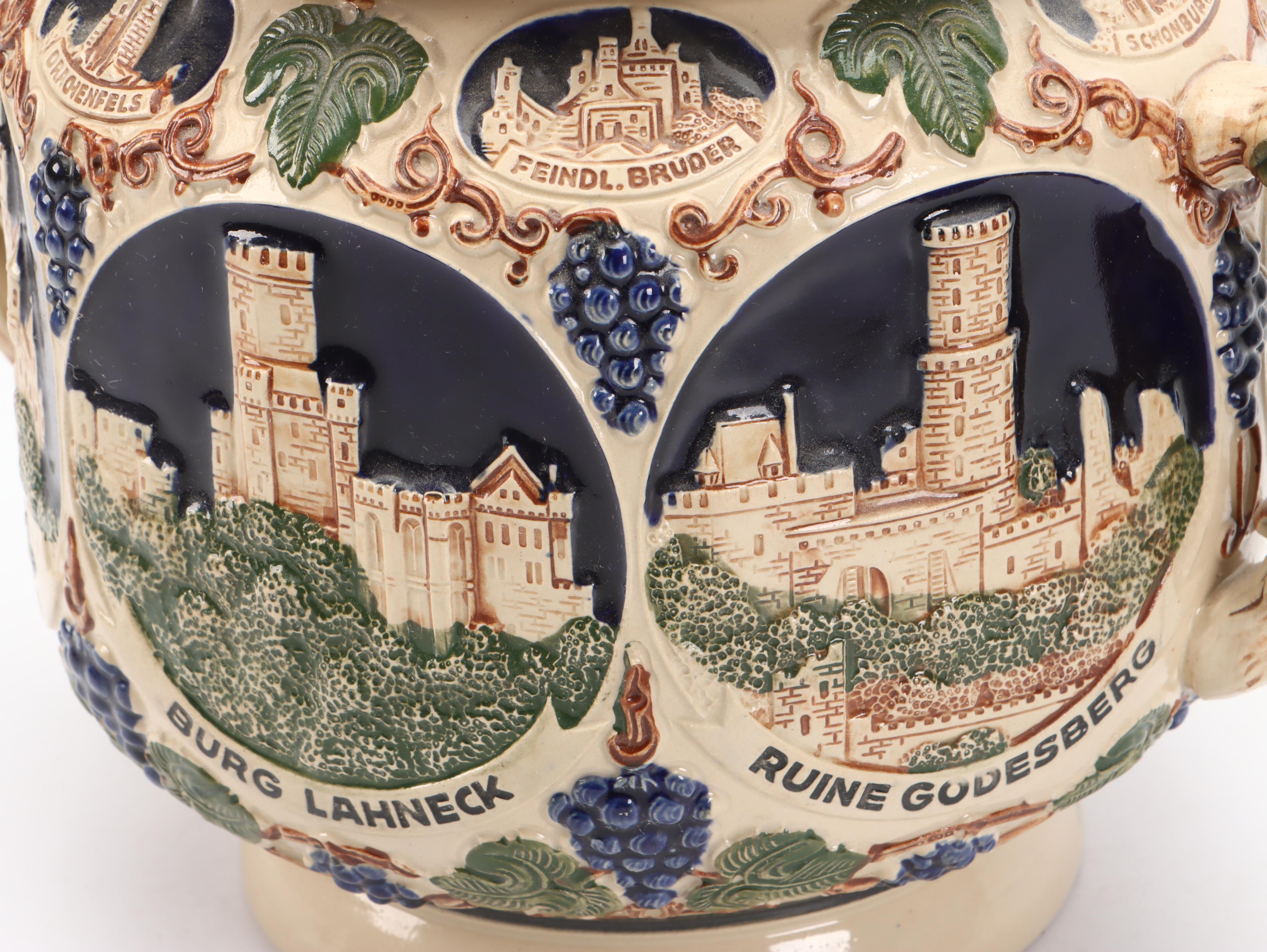 Gerzit Hand-Painted Stoneware Castles on the Rhine Punch Set, Late 20th Century