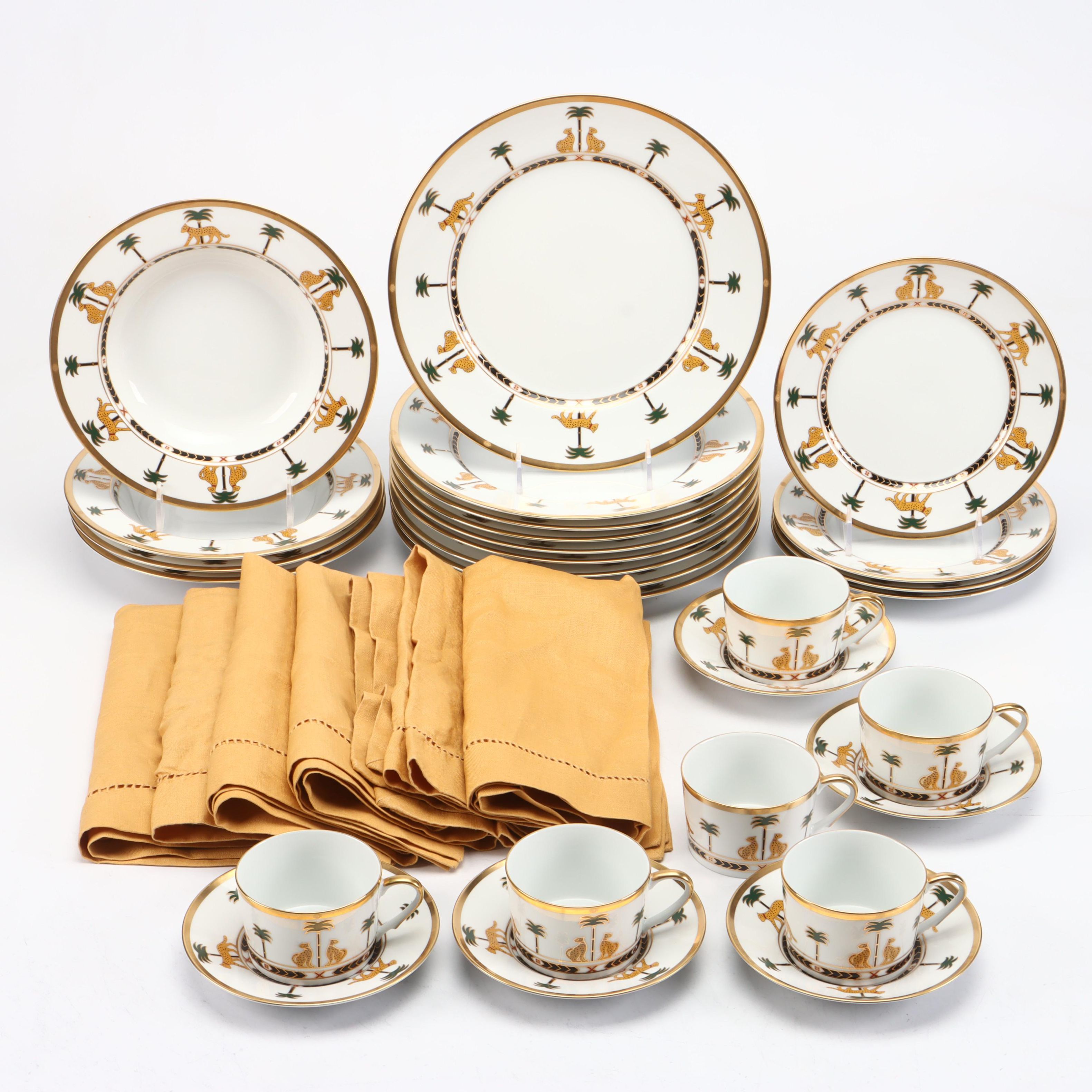 Christian Dior Porcelain "Casablanca" Dinnerware with Pottery Barn Linen Napkins