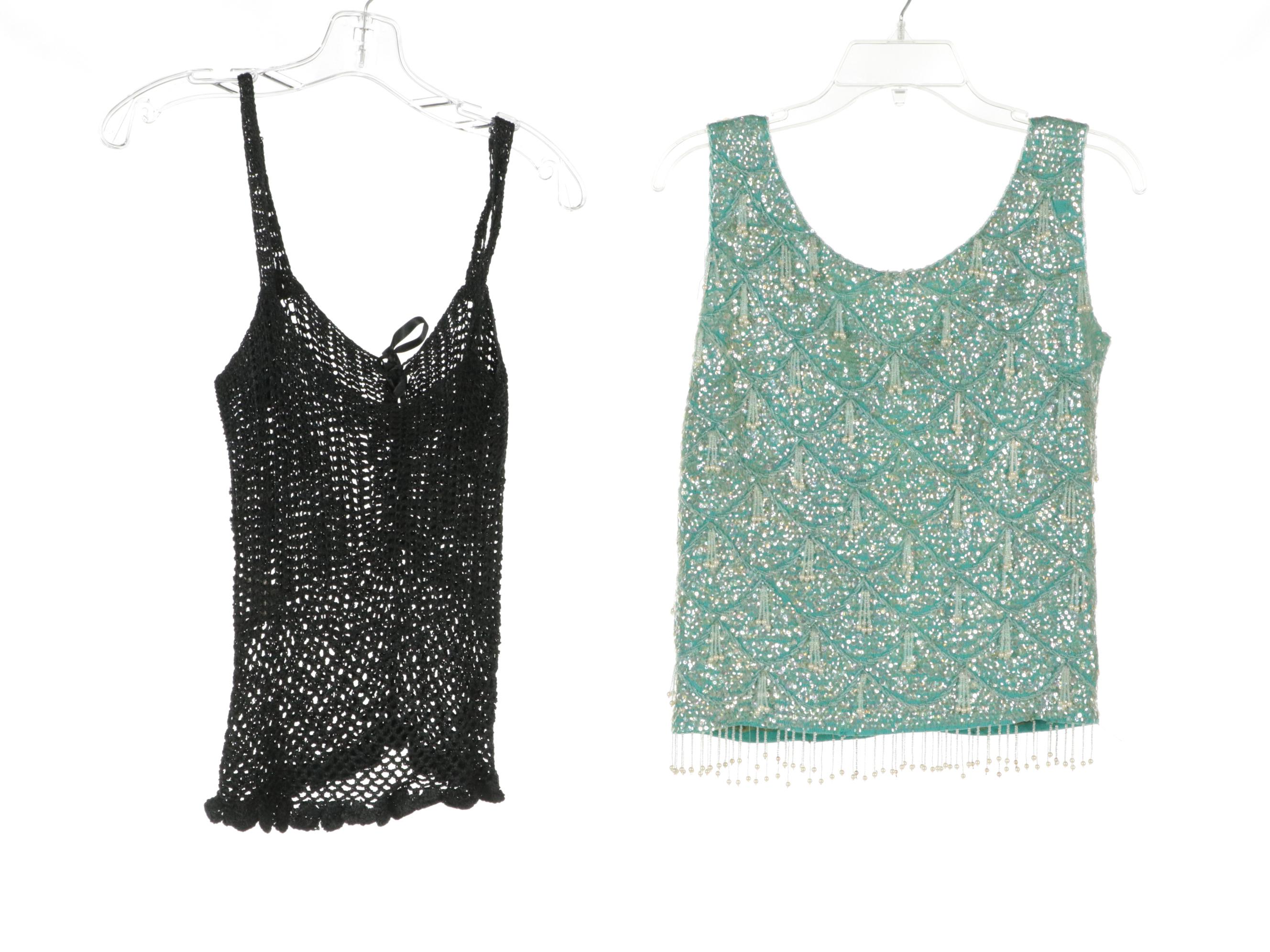 Vintage Hand-Beaded Wool Sleeveless Top with Other Sleeveless Tops and Pants