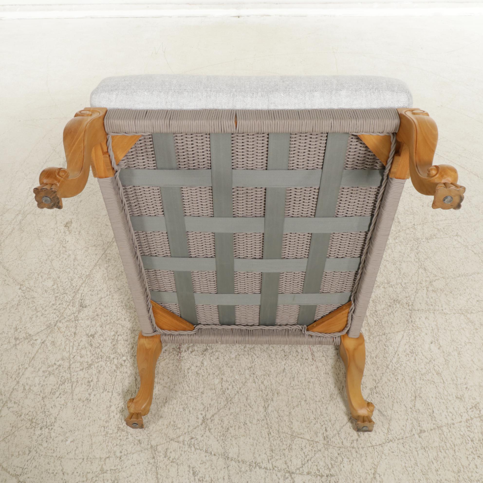 Carved Wood Patio Armchair with Woven Cord Seat Support, 21st Century