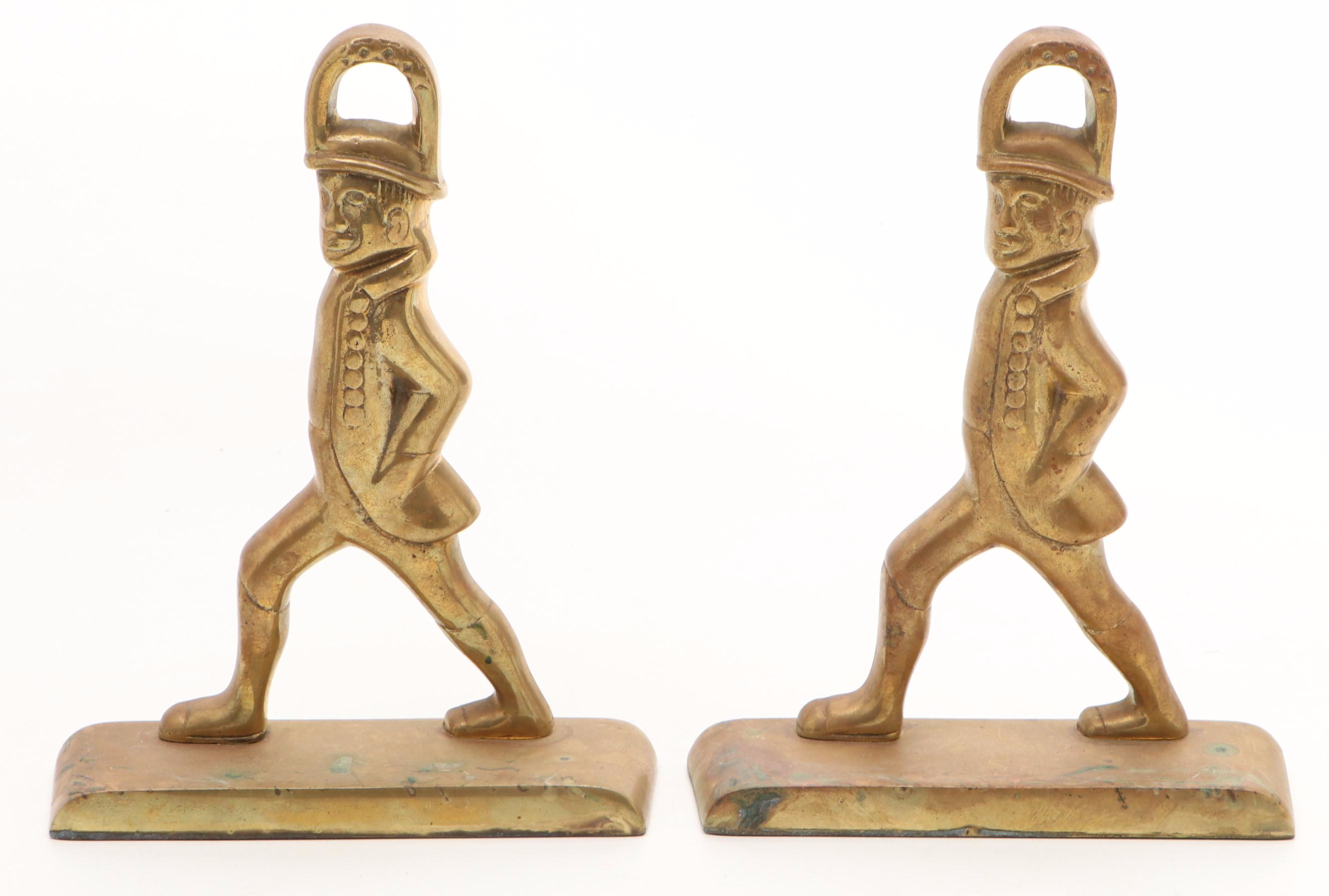 Virginia Metalcrafters Brass Hessian Soldier Bookends with Cannon and Lock