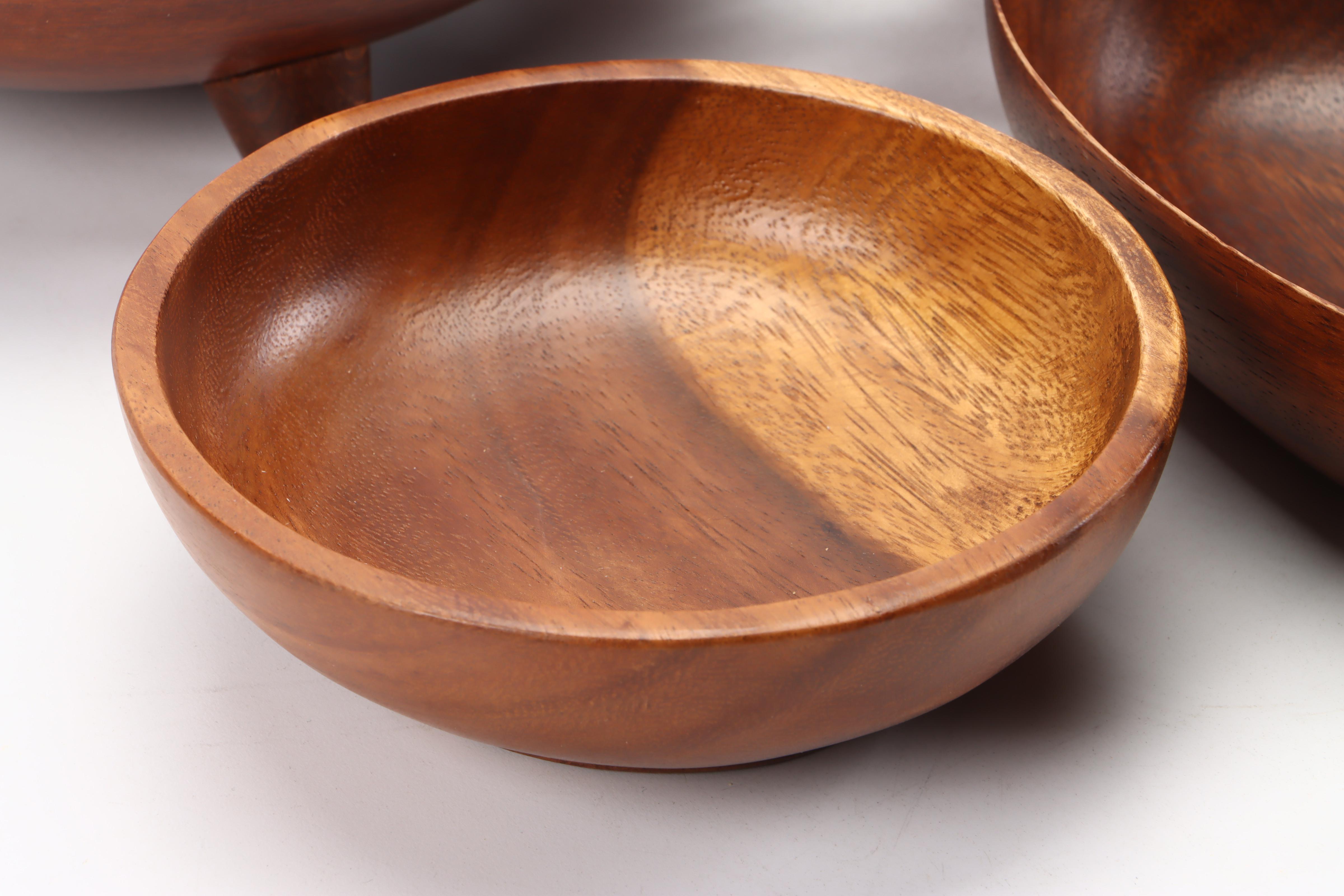 Munising Footed Bowl with Other Wooden Serving Pieces, Mid to Late 20th Century
