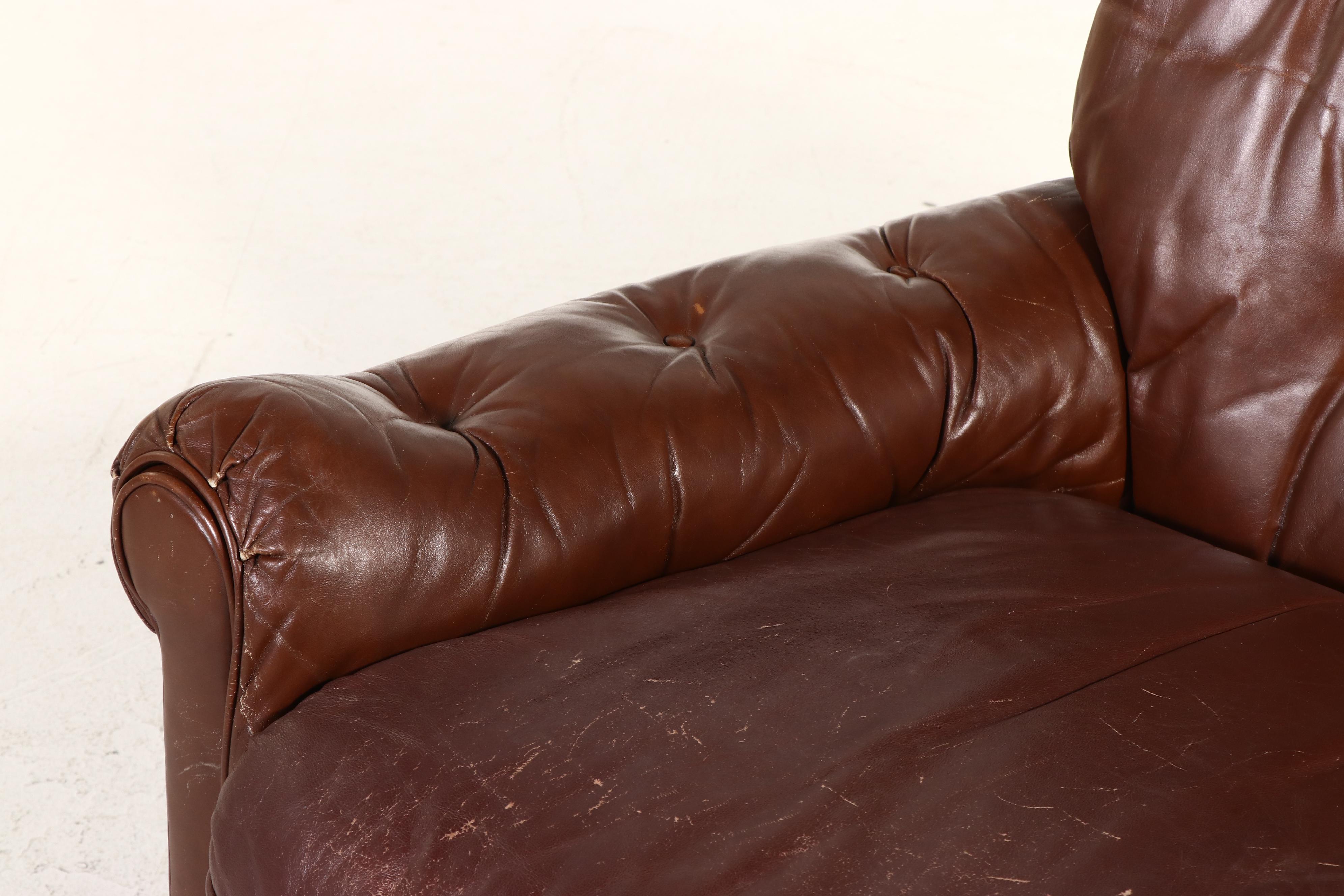 Hancock & Moore Brown Leather Armchair and Ottoman, Late 20th Century