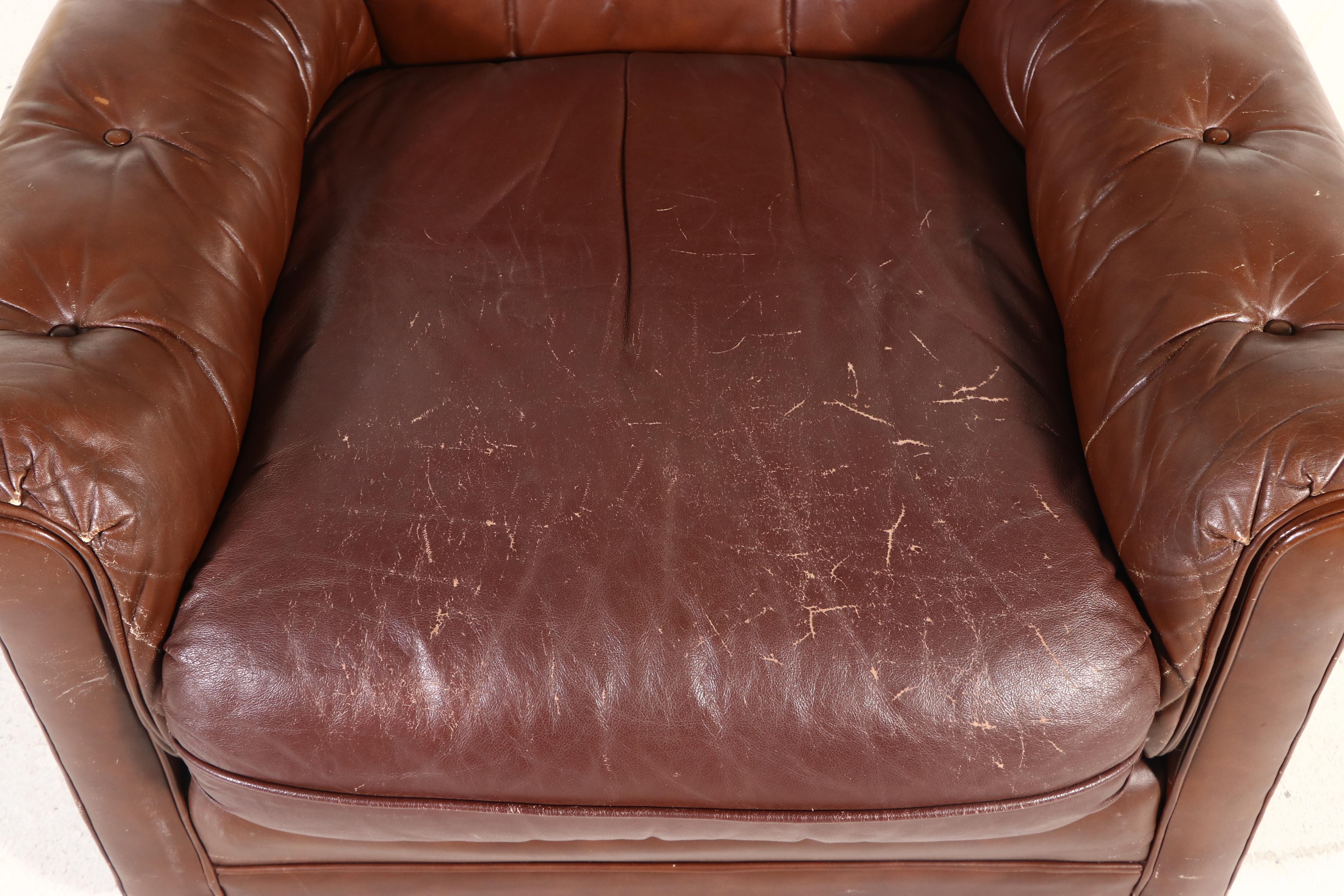 Hancock & Moore Brown Leather Armchair and Ottoman, Late 20th Century