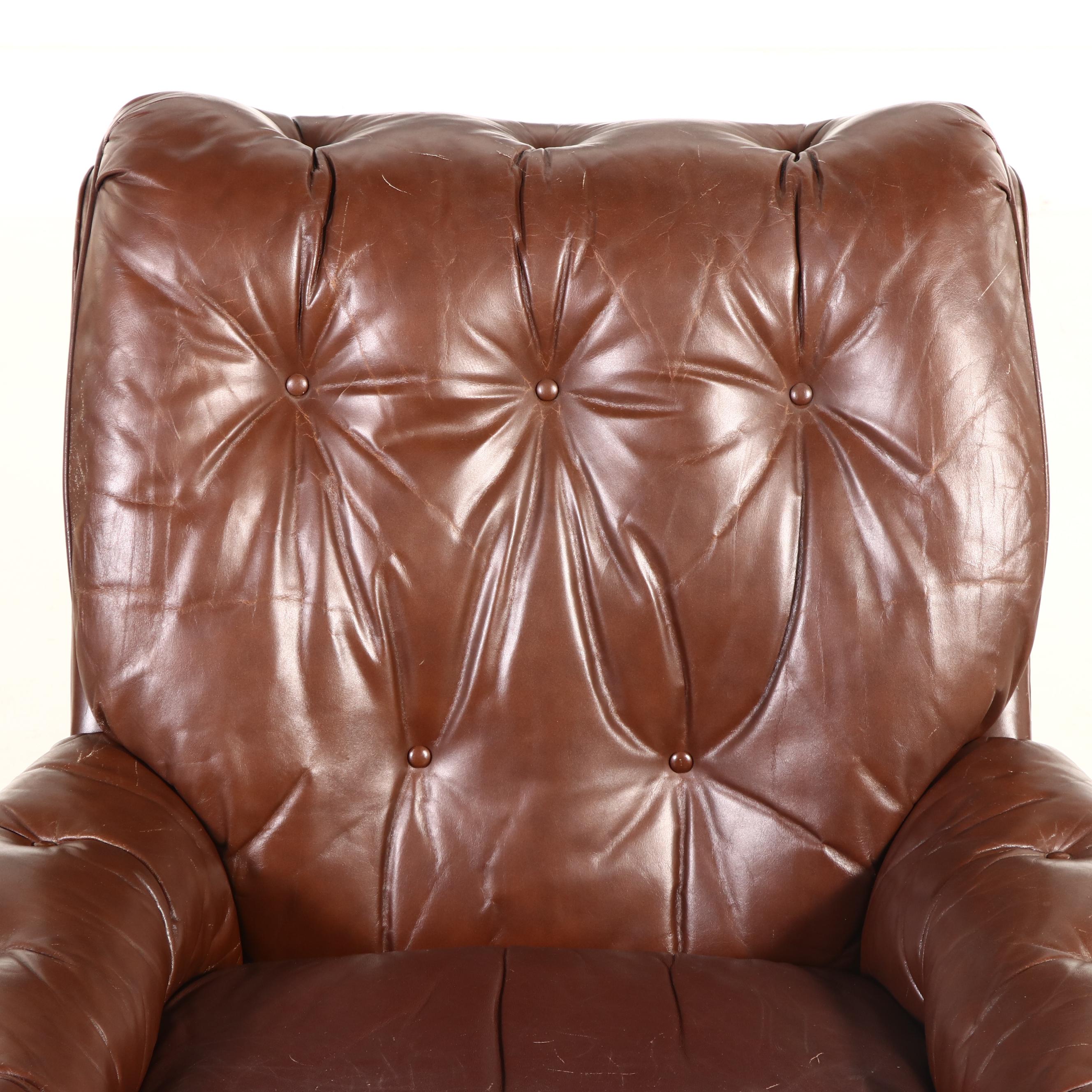Hancock & Moore Brown Leather Armchair and Ottoman, Late 20th Century