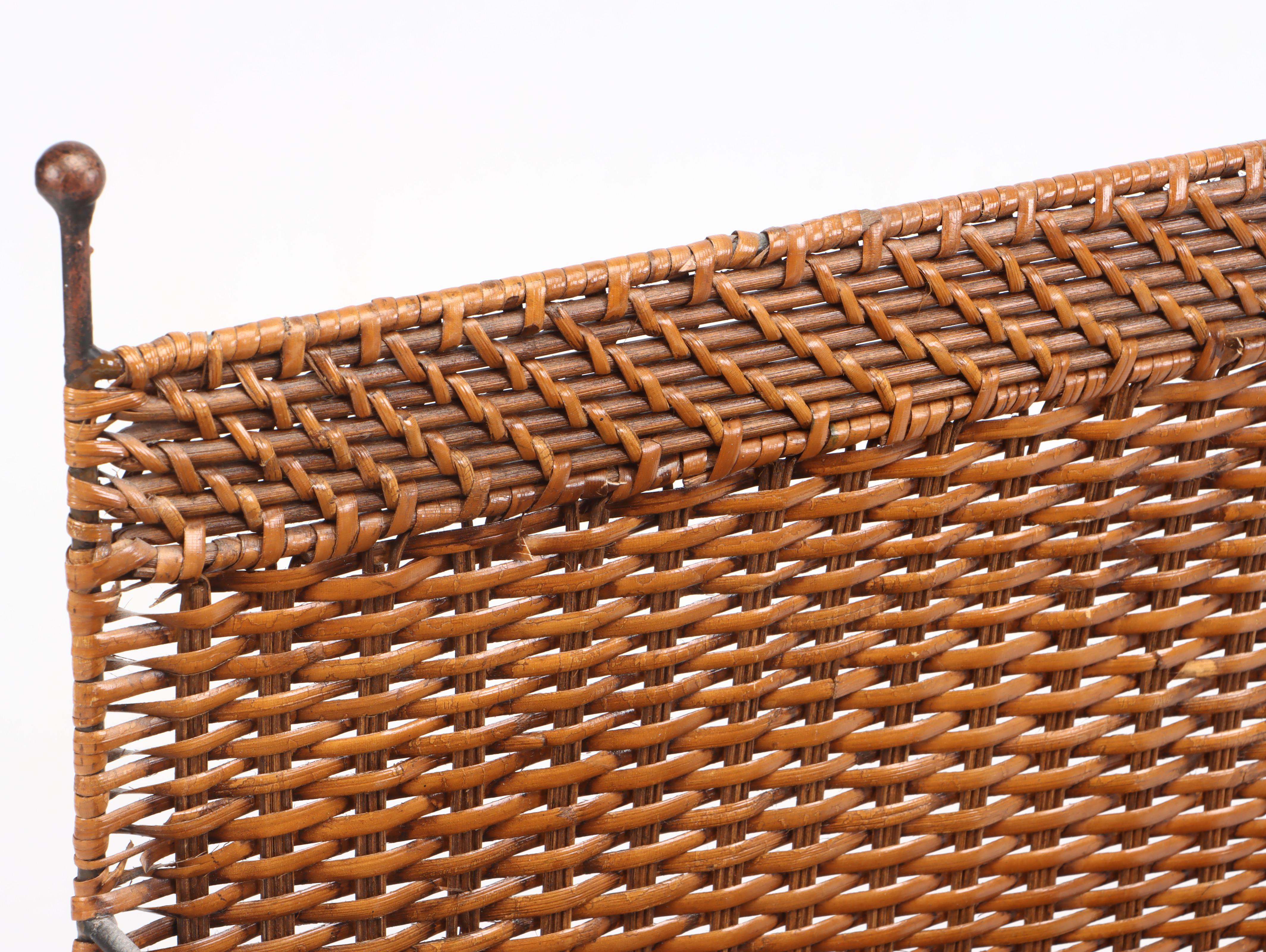 Wicker Metal Footed Magazine Stand and Storage Basket