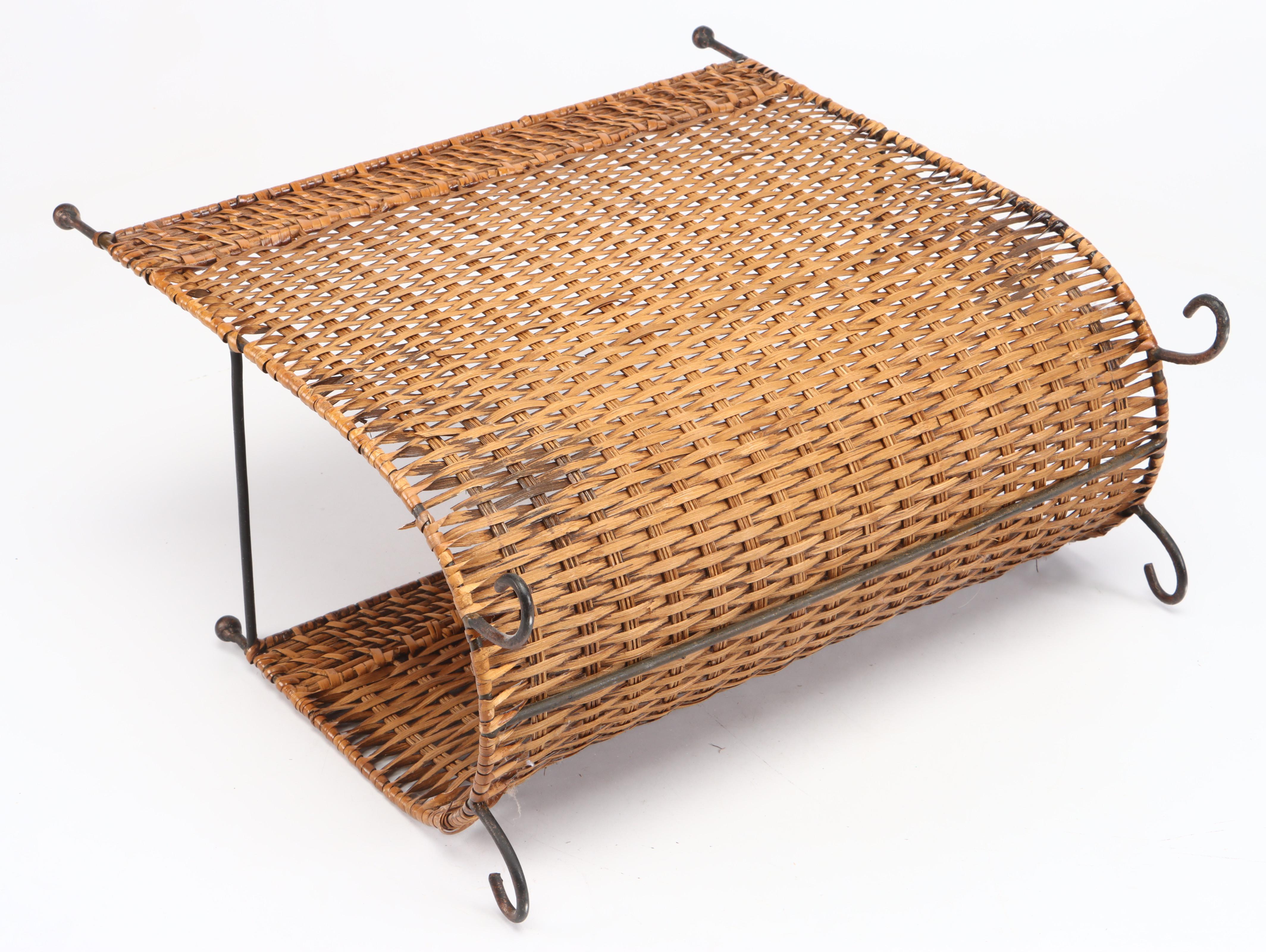 Wicker Metal Footed Magazine Stand and Storage Basket