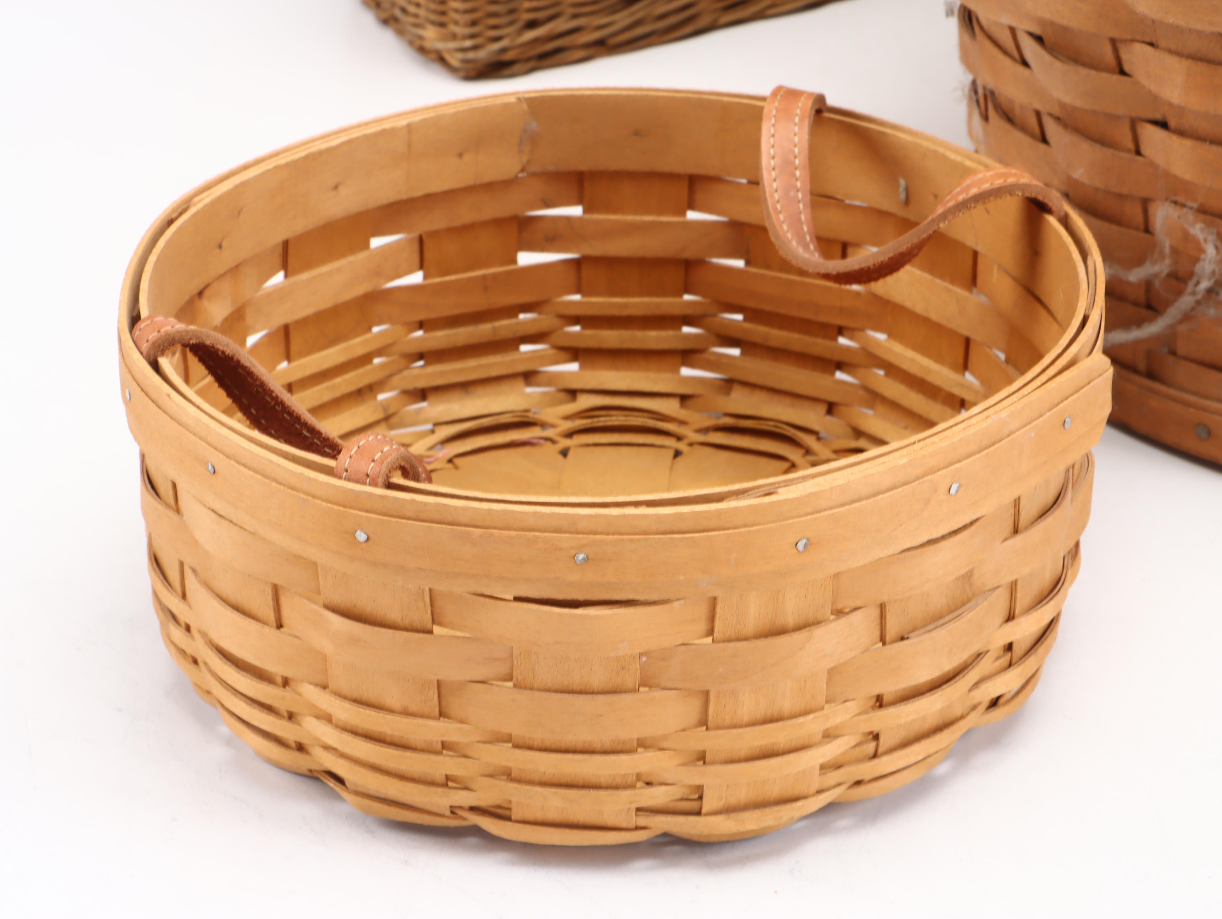 Longberger Wicker Baskets with Gilt Wicket Magazine Rack