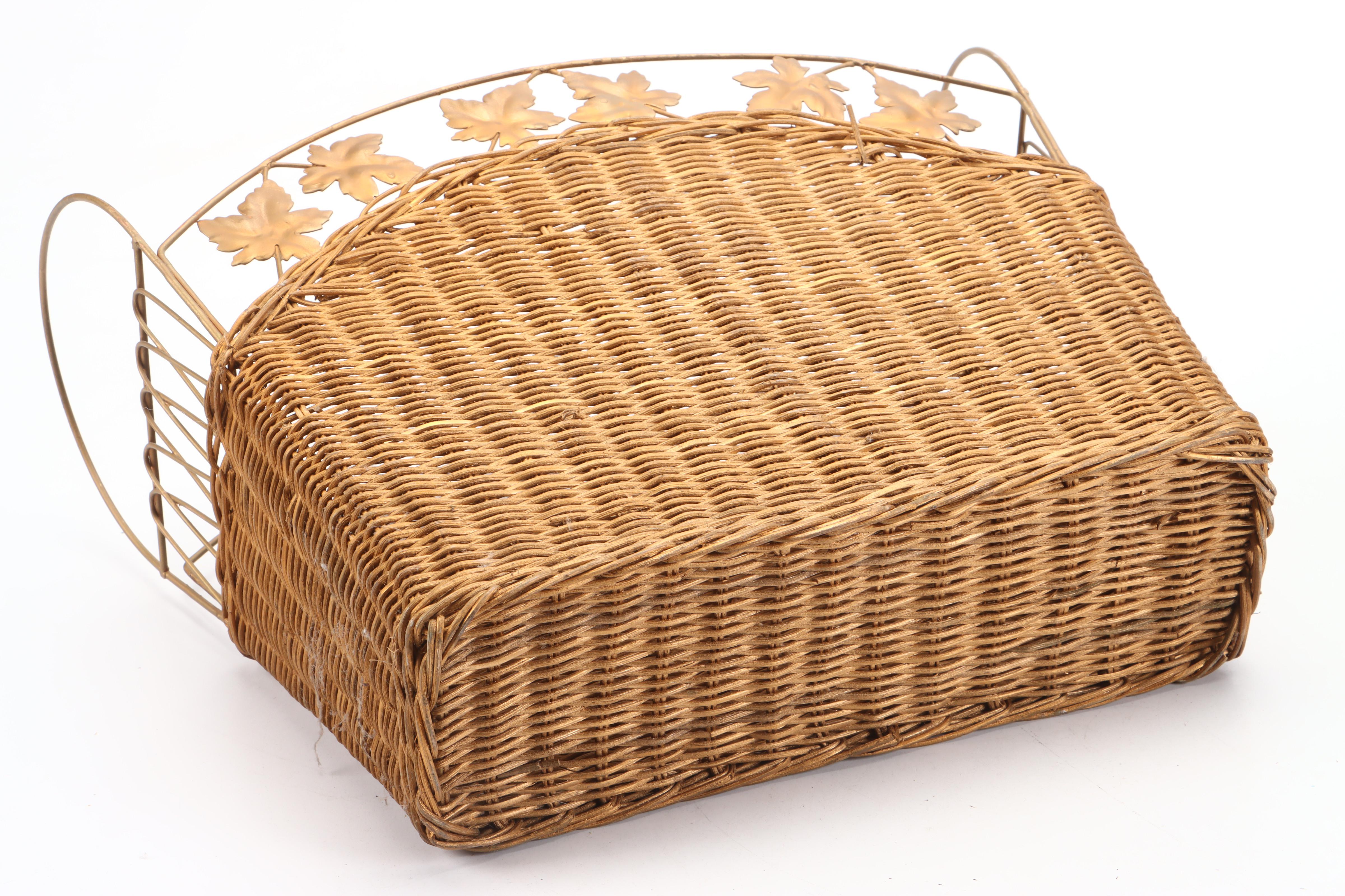 Longberger Wicker Baskets with Gilt Wicket Magazine Rack