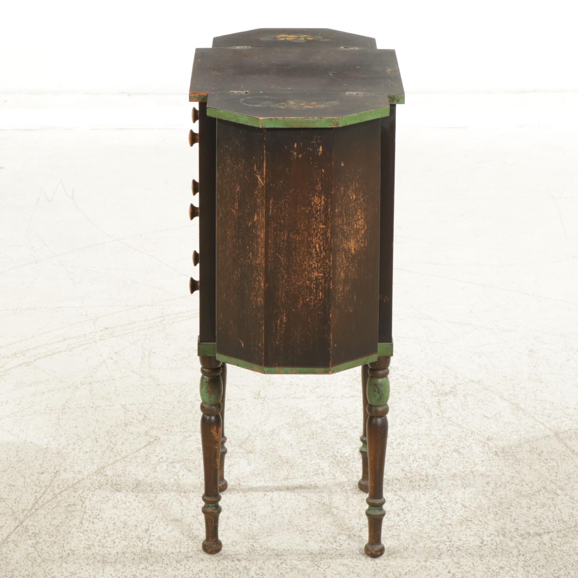 Painted Martha Washington Style Knitting Table, Early 20th Century