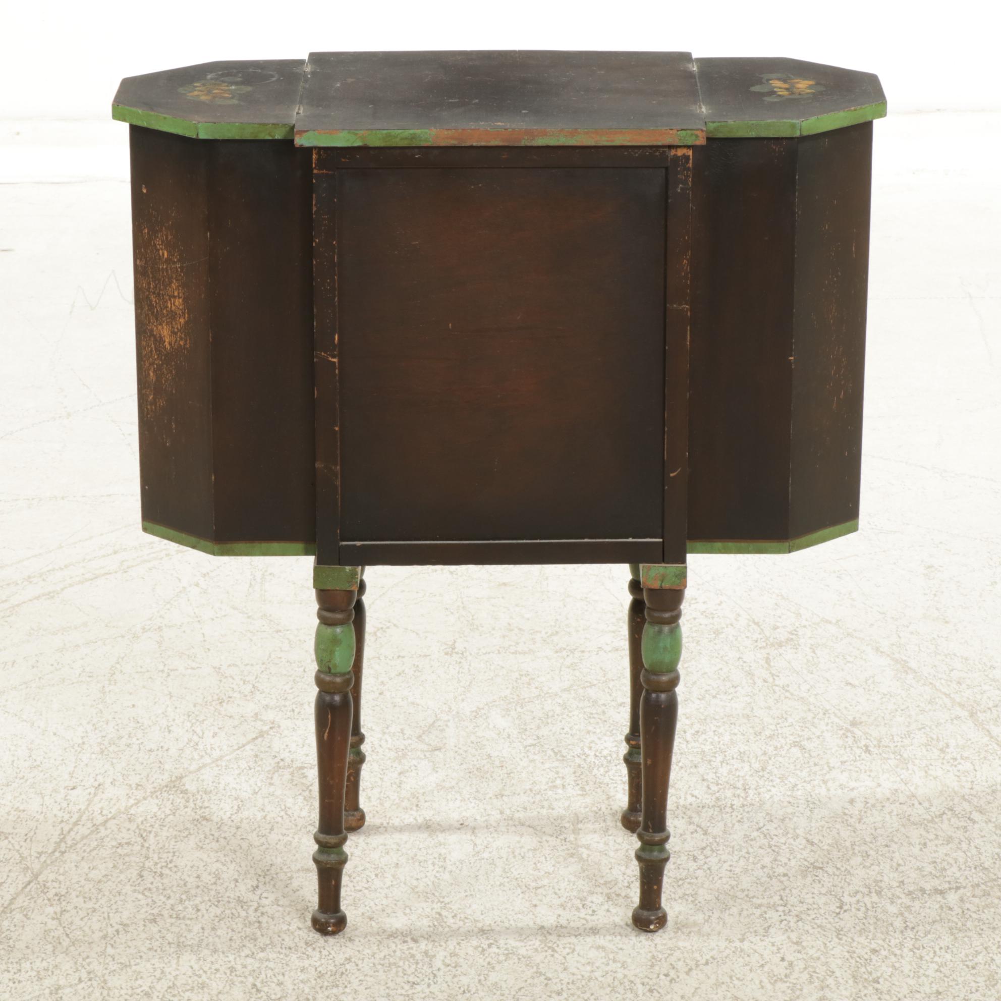 Painted Martha Washington Style Knitting Table, Early 20th Century