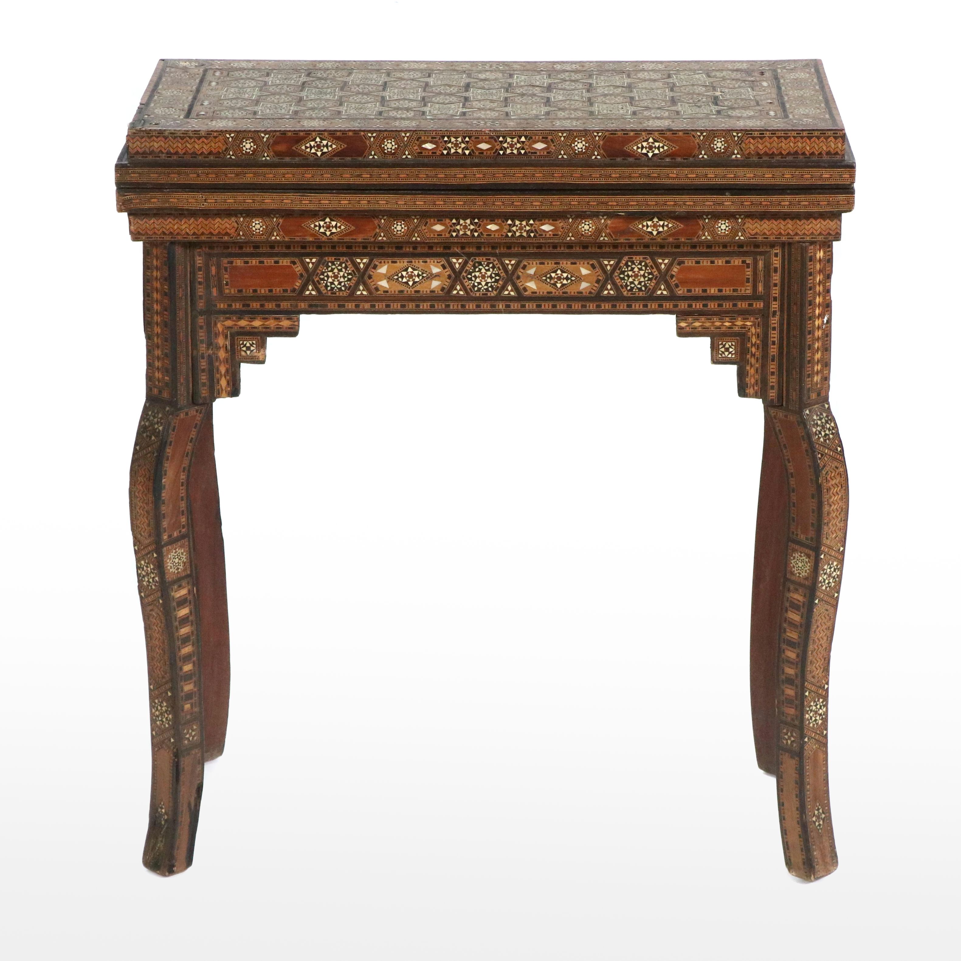 Moorish Style Marquetry and Mother-of-Pearl Inlaid Games Table, 20th Century