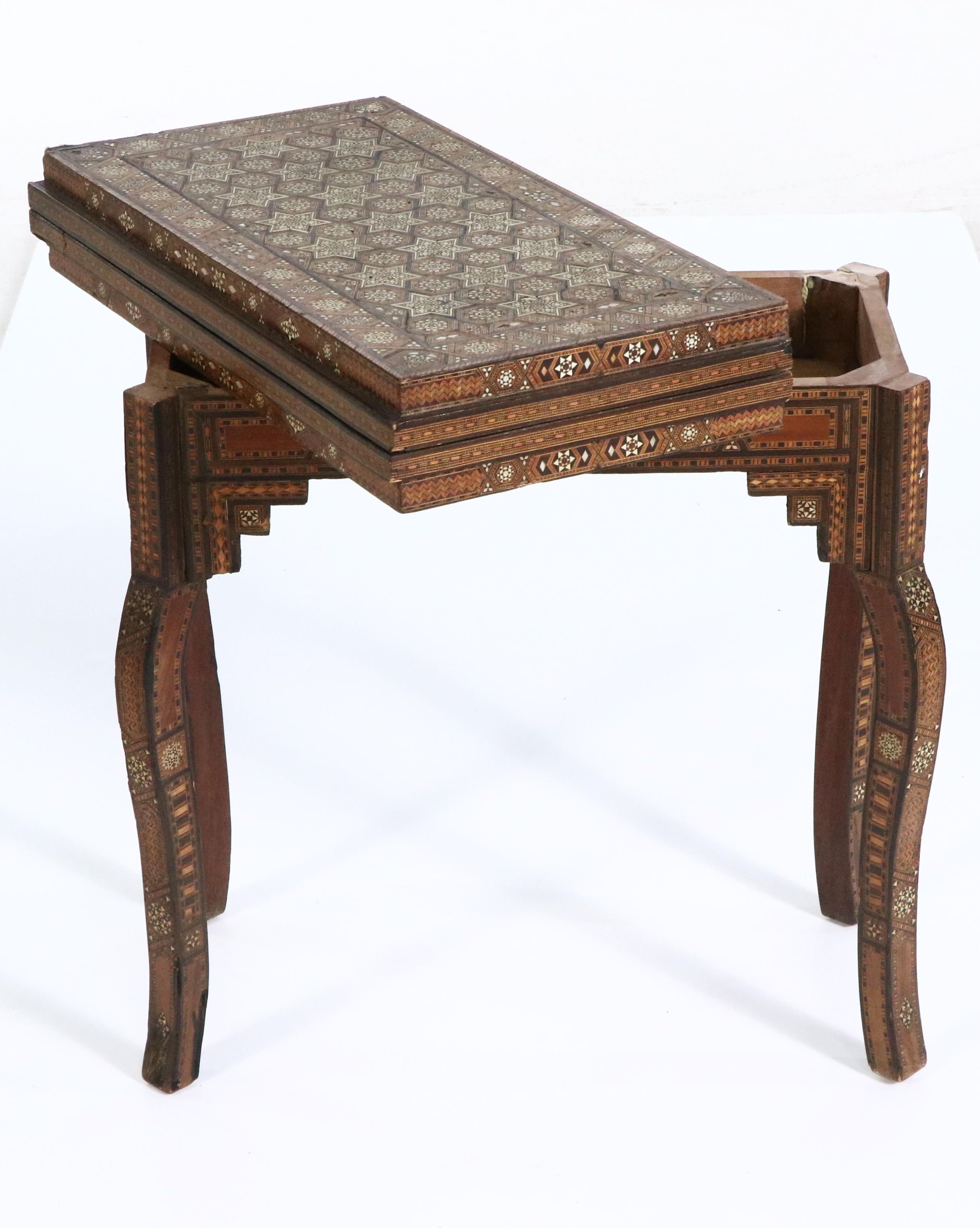 Moorish Style Marquetry and Mother-of-Pearl Inlaid Games Table, 20th Century