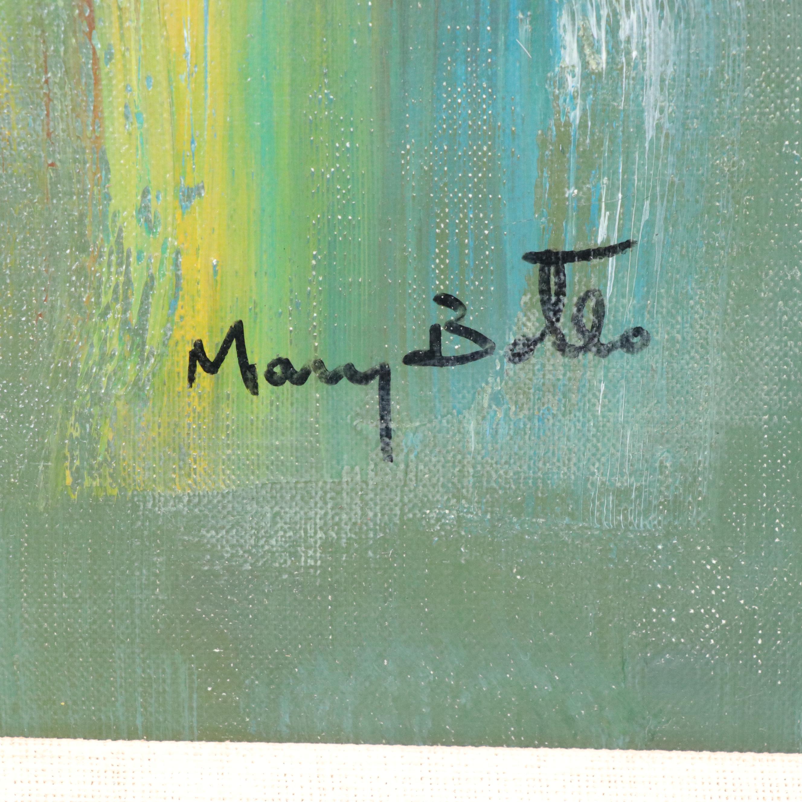 Mary Botto Maritime Oil Painting with Fishing Boats, Late 20th Century