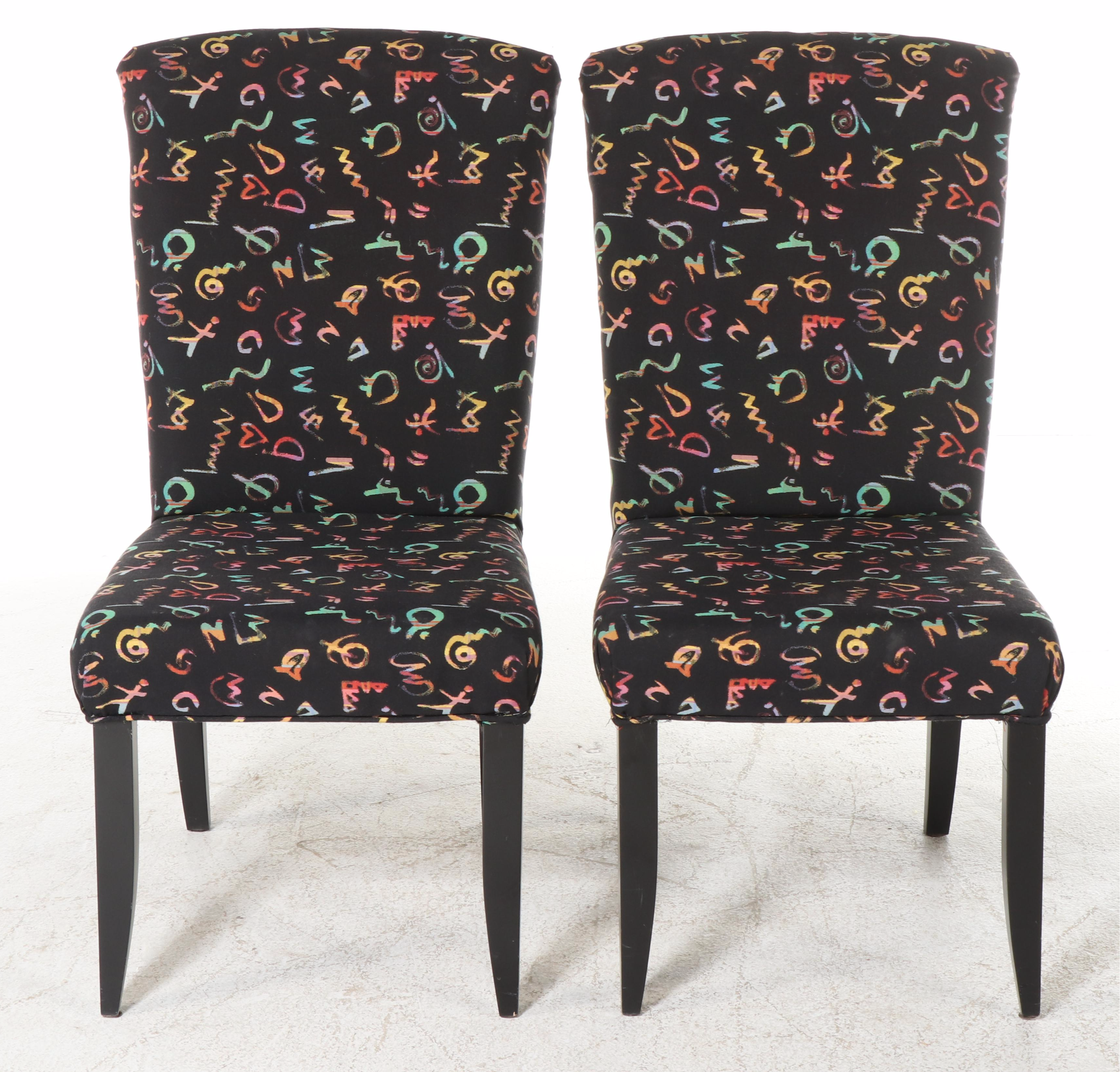 Six Thayer Coggin Inc. Postmodernist Ebonized and Custom-Upholstered Side Chairs