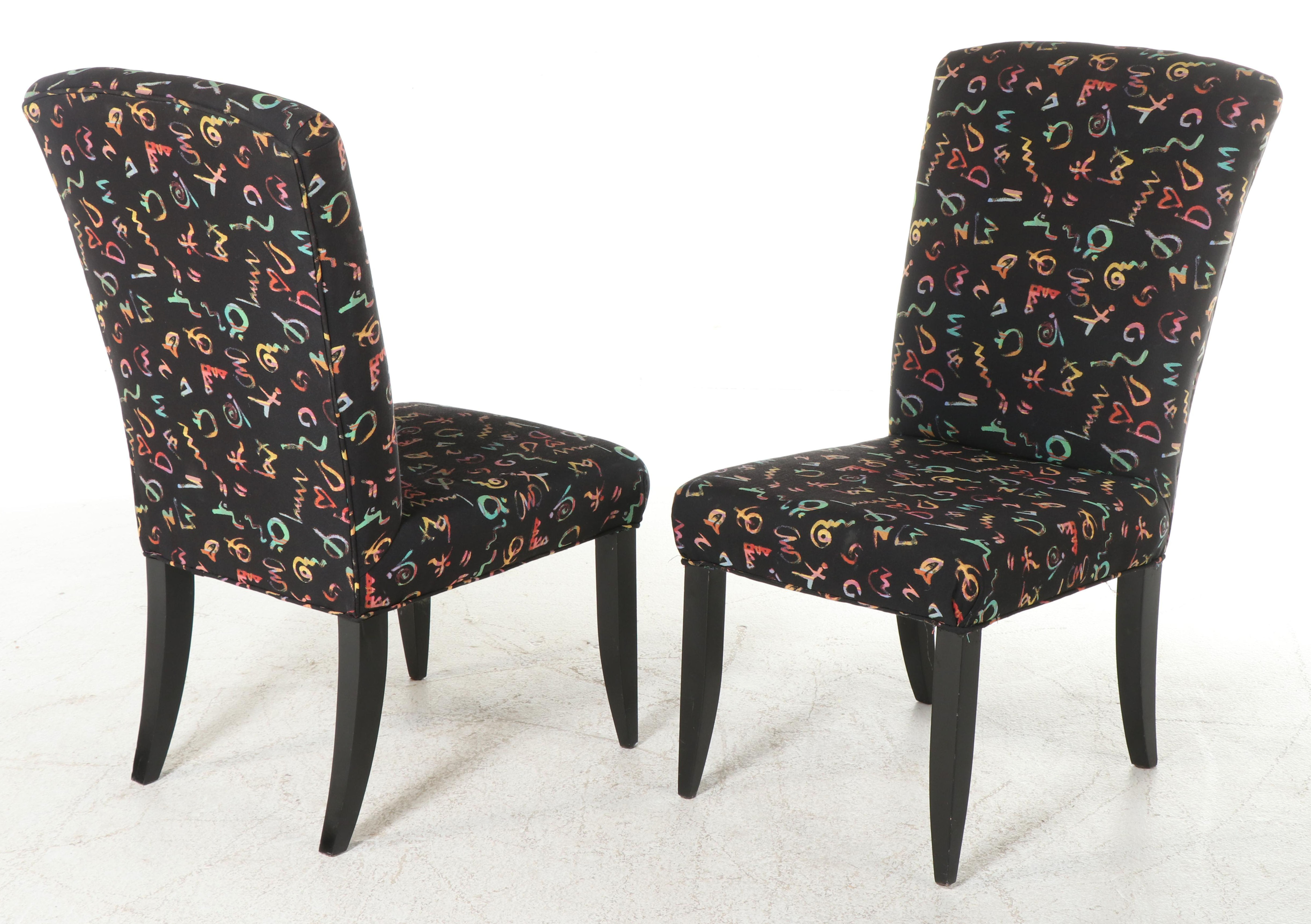 Six Thayer Coggin Inc. Postmodernist Ebonized and Custom-Upholstered Side Chairs