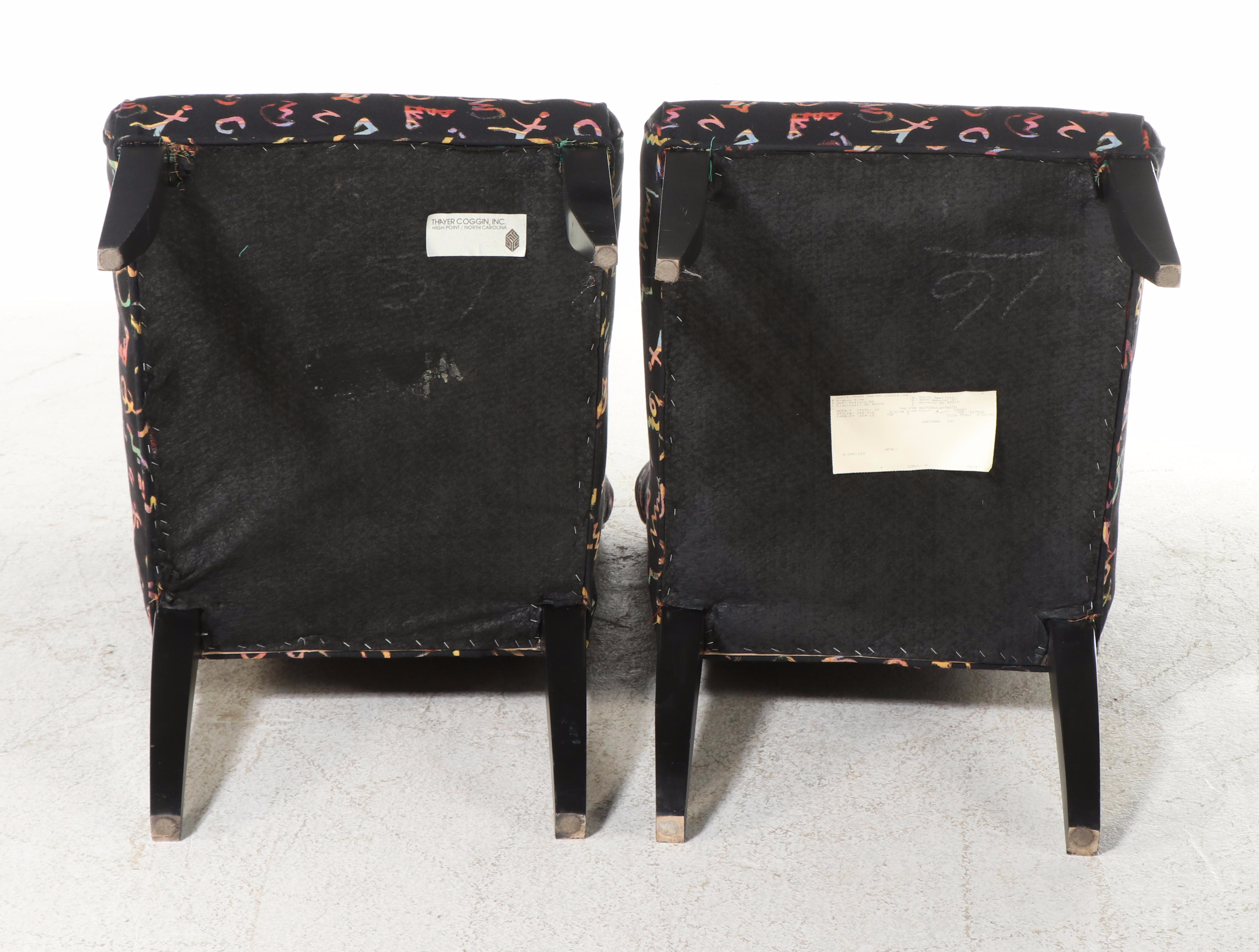 Six Thayer Coggin Inc. Postmodernist Ebonized and Custom-Upholstered Side Chairs