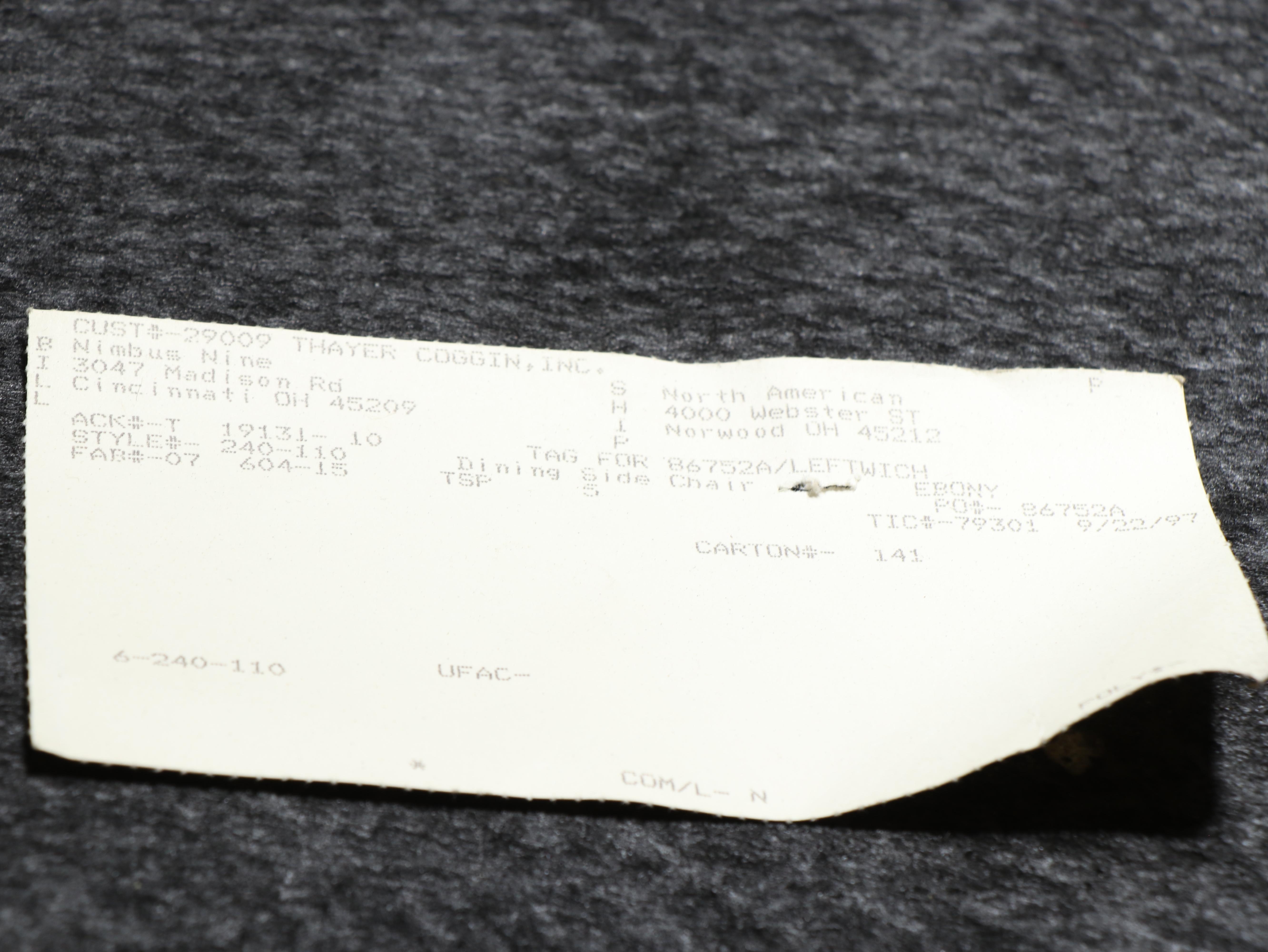 Six Thayer Coggin Inc. Postmodernist Ebonized and Custom-Upholstered Side Chairs