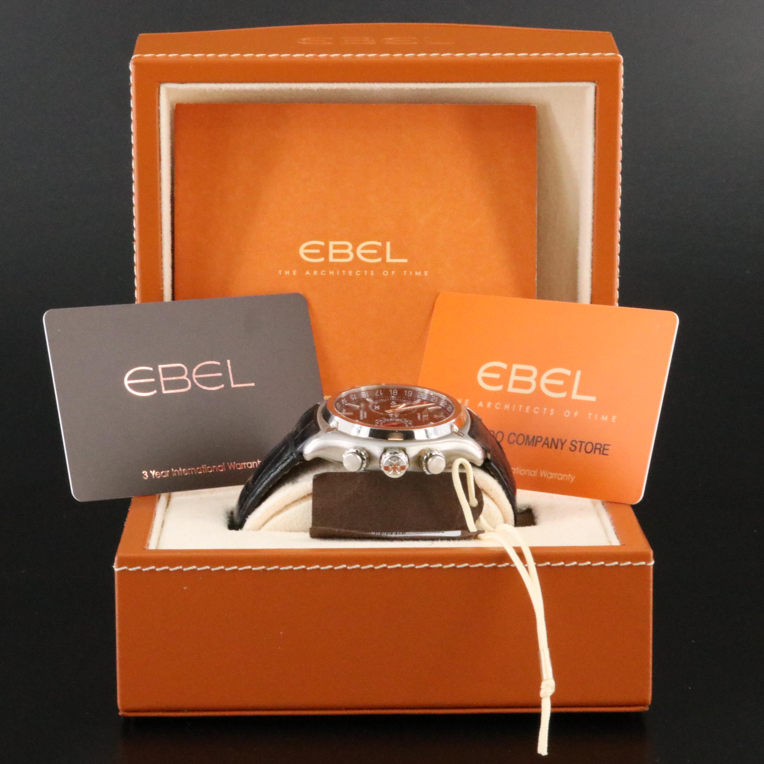 Ebel 1911 BTR GMT 1215624 Black Dial 44.5mm Steel Automatic Watch