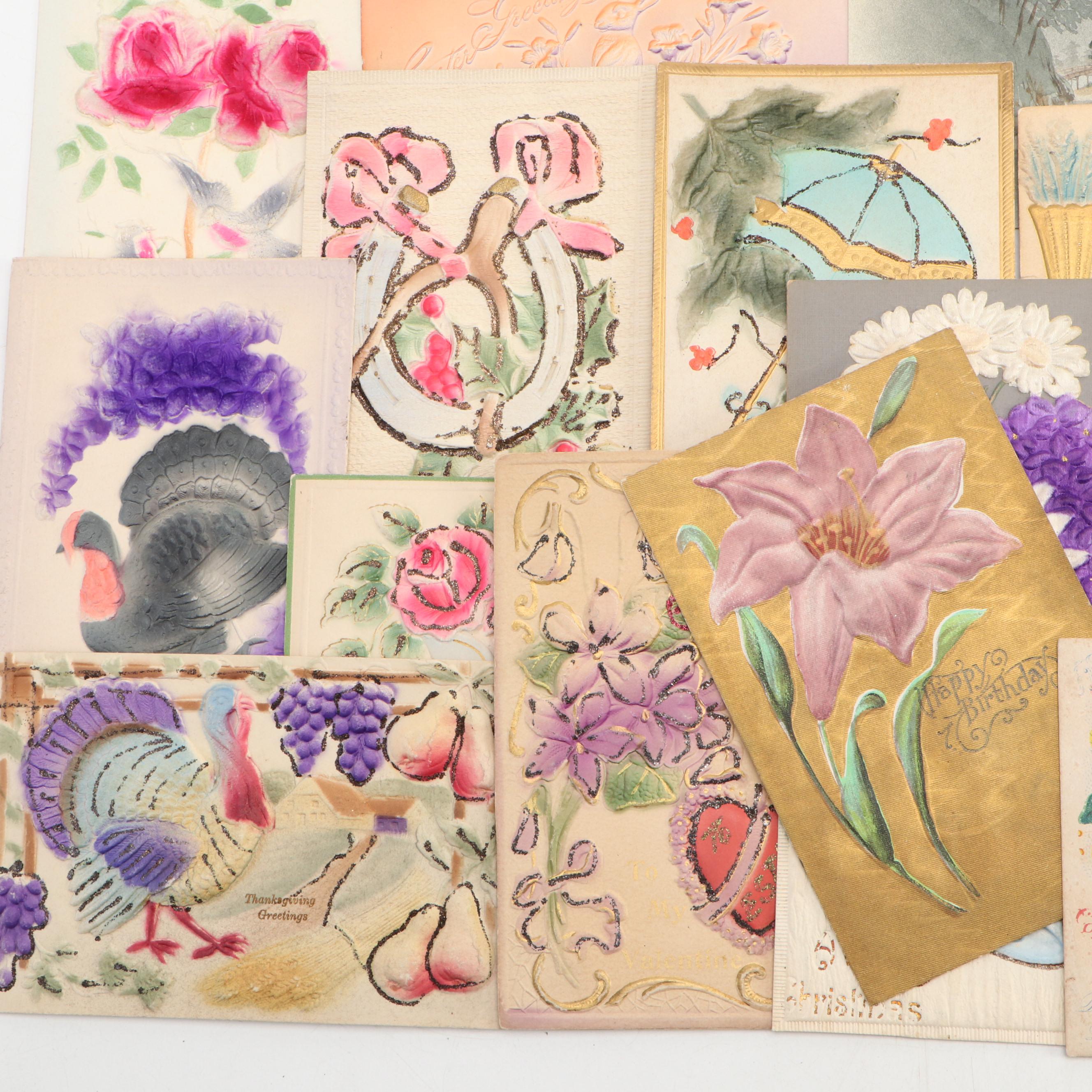 Thanksgiving, Christmas and Other Embossed Novelty Postcards, Early 20th Century