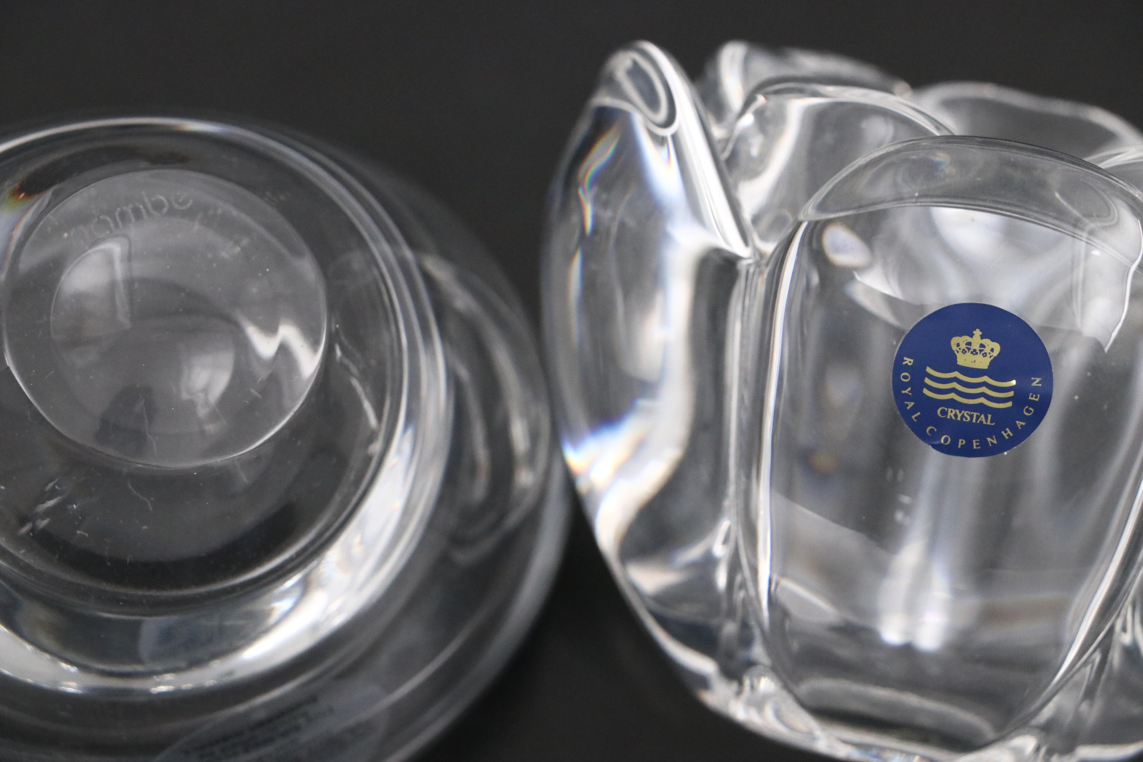 Nambé and Royal Copenhagen Crystal Bowls with Glass Décor and Flower Frogs