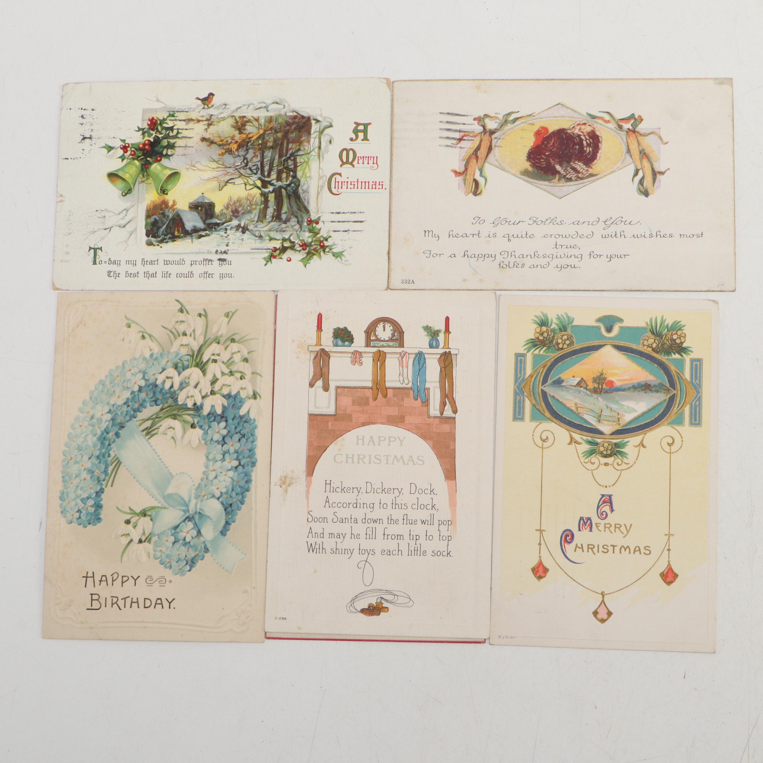 Christmas, New Years, Valentine's Day and More Postcards, Early 20th Century