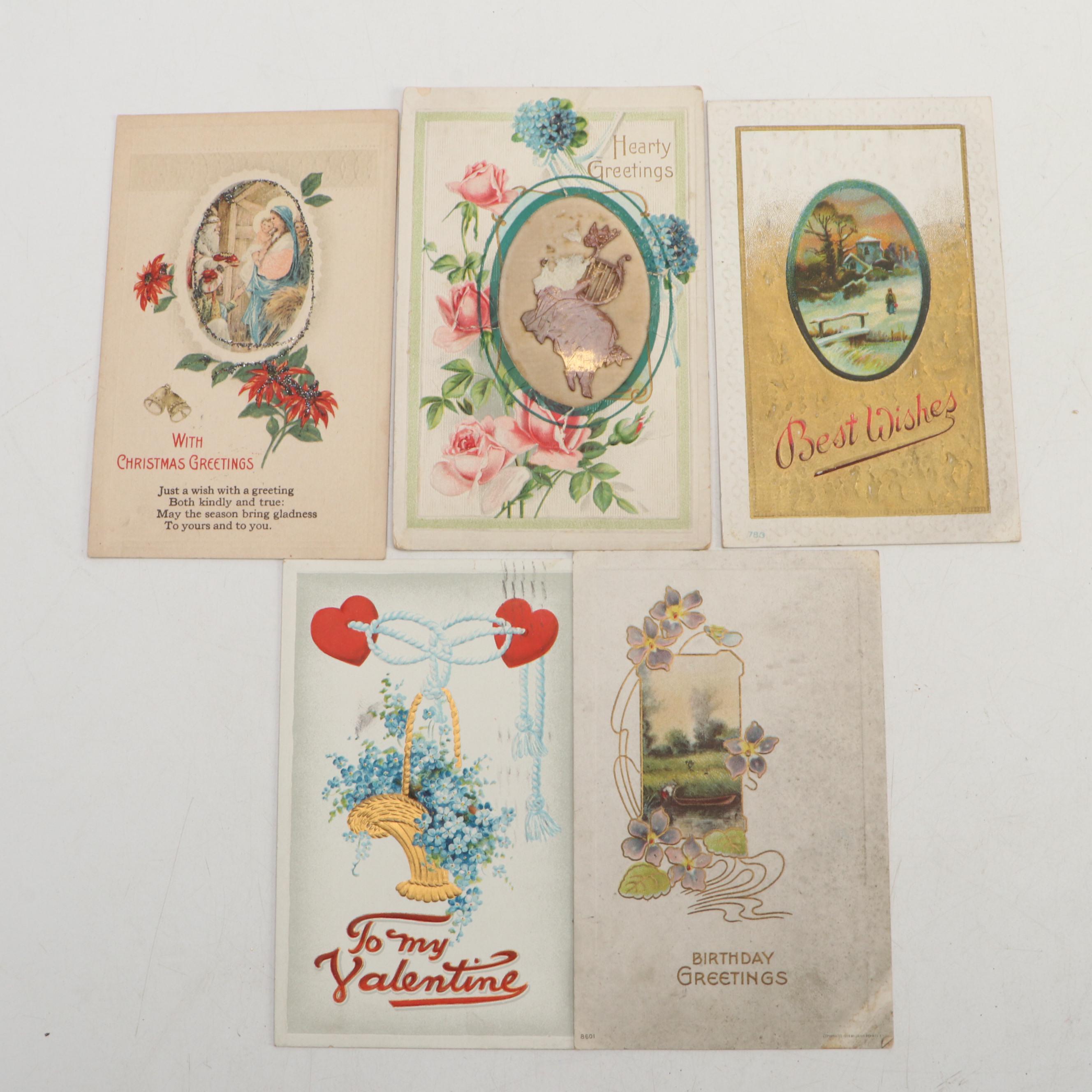 Christmas, New Years, Valentine's Day and More Postcards, Early 20th Century