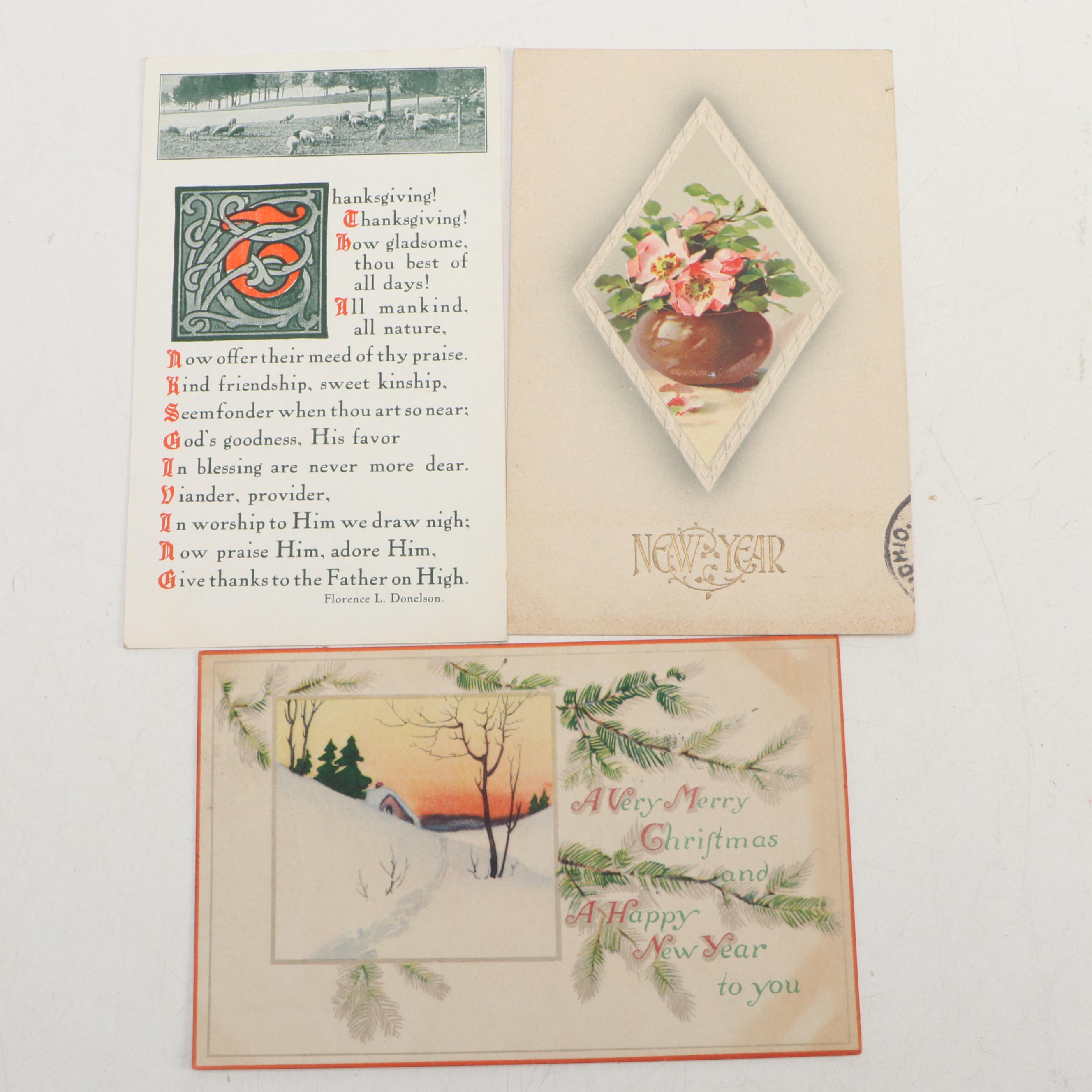 Christmas, New Years, Valentine's Day and More Postcards, Early 20th Century