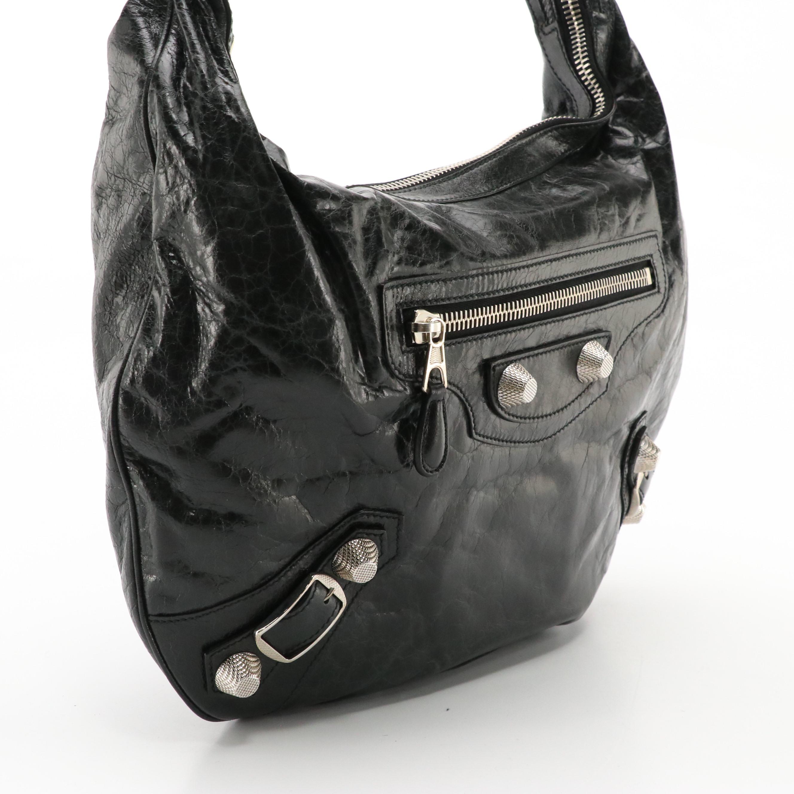 Balenciaga Black Chevre Leather Motocross Giant 21 Hobo Shoulder Bag with Tag