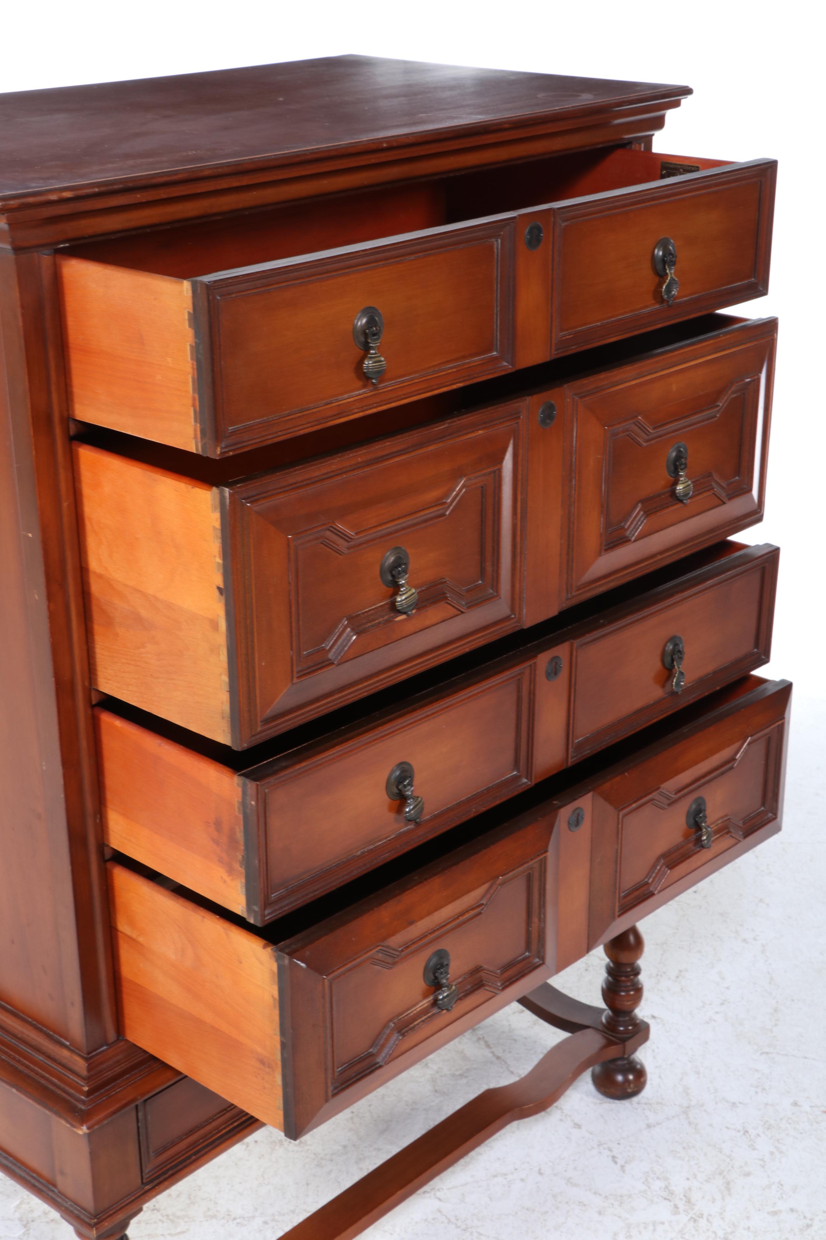 Lammert Furniture William and Mary Style Maple Five-Drawer Chest-on-Stand