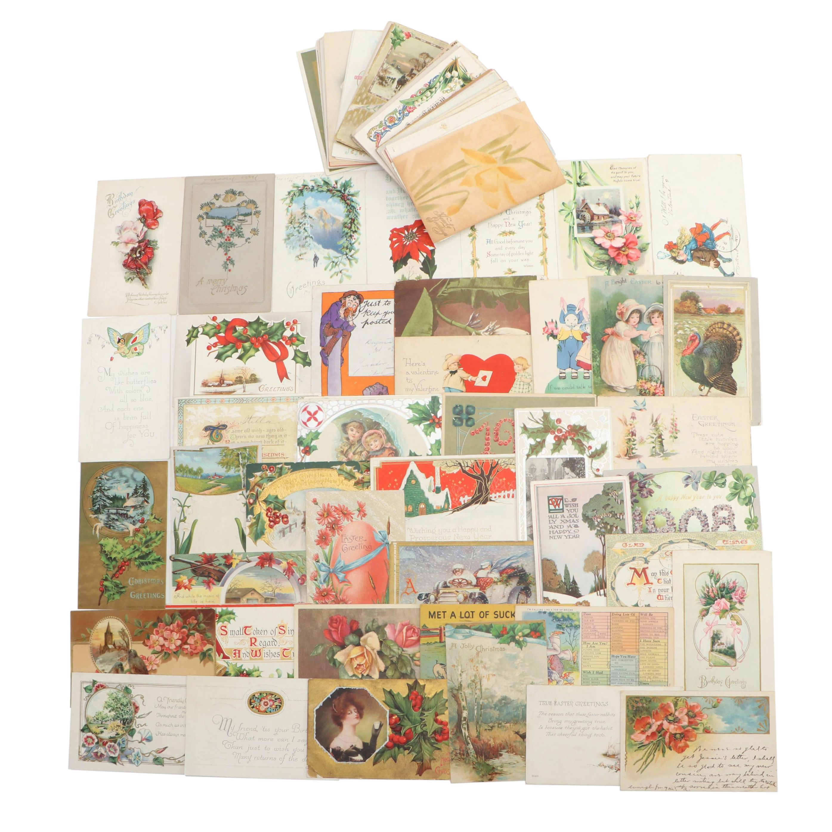 Christmas, New Years, Valentine's Day and More Postcards, Early 20th Century