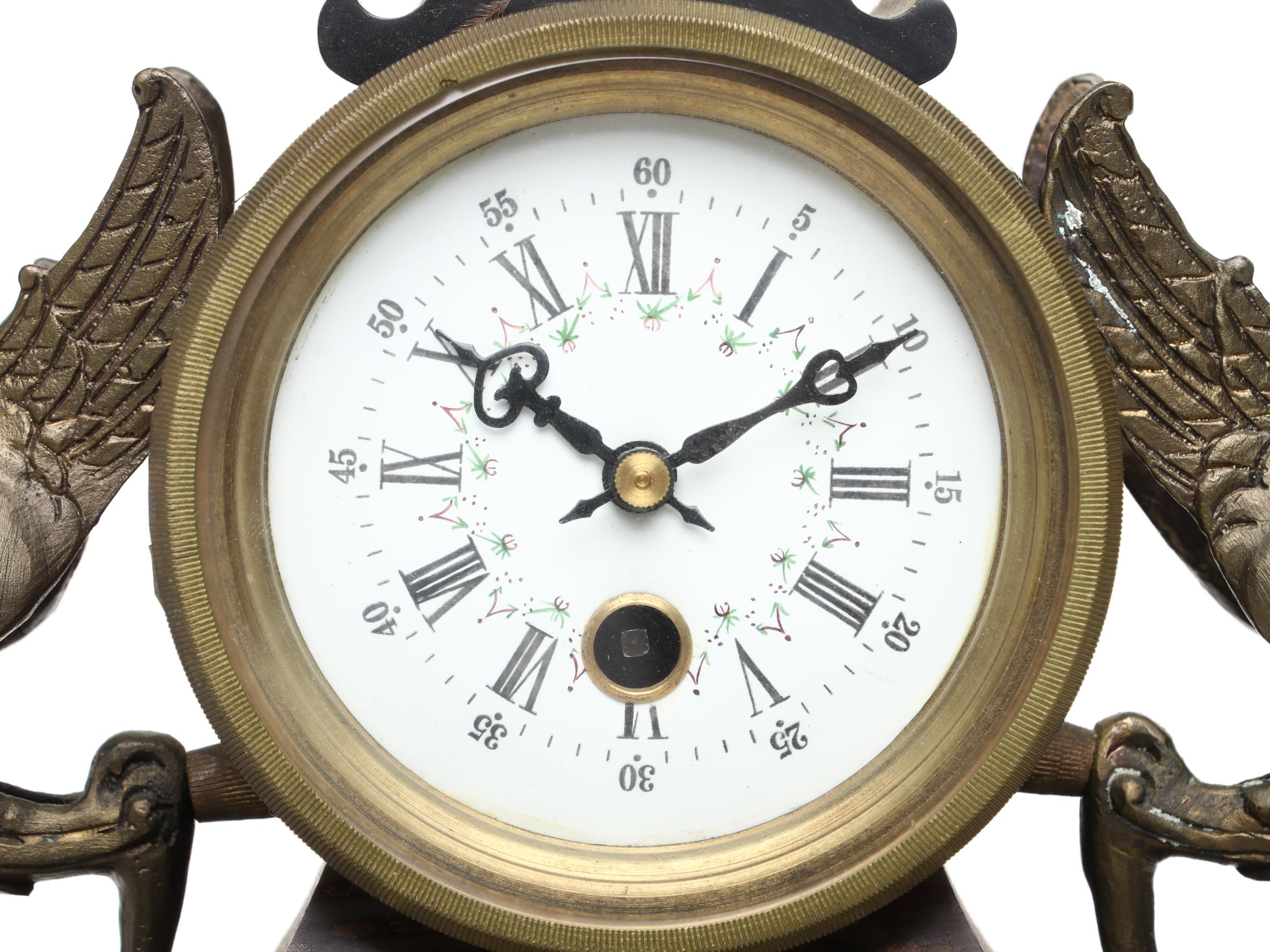 Ornate French Style Bronze and Marble Mantel Clock with Cupid Motif