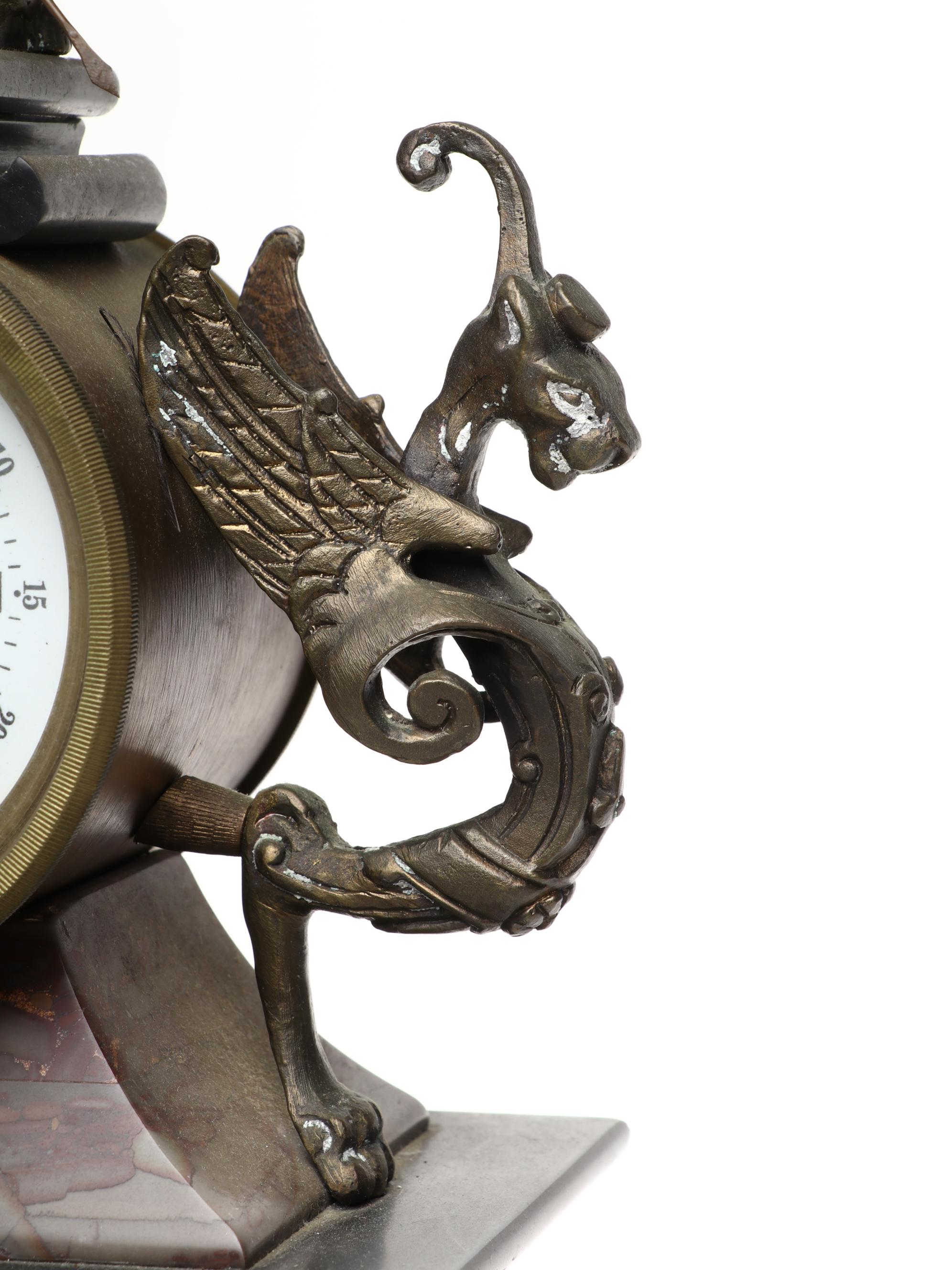 Ornate French Style Bronze and Marble Mantel Clock with Cupid Motif